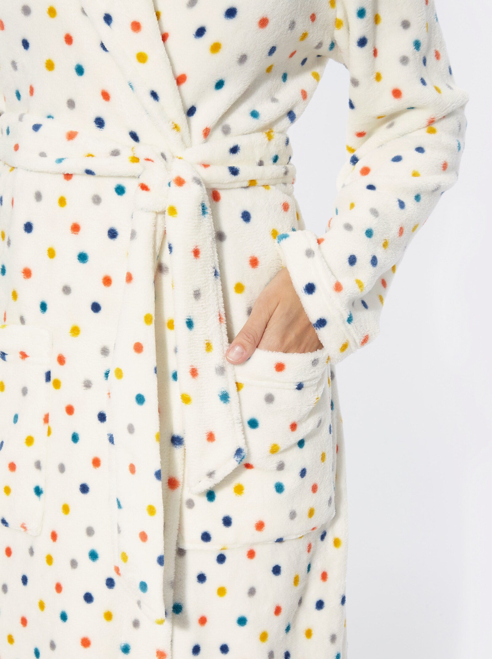 Morgenmantel mit Schalkragen - ecru-bunt