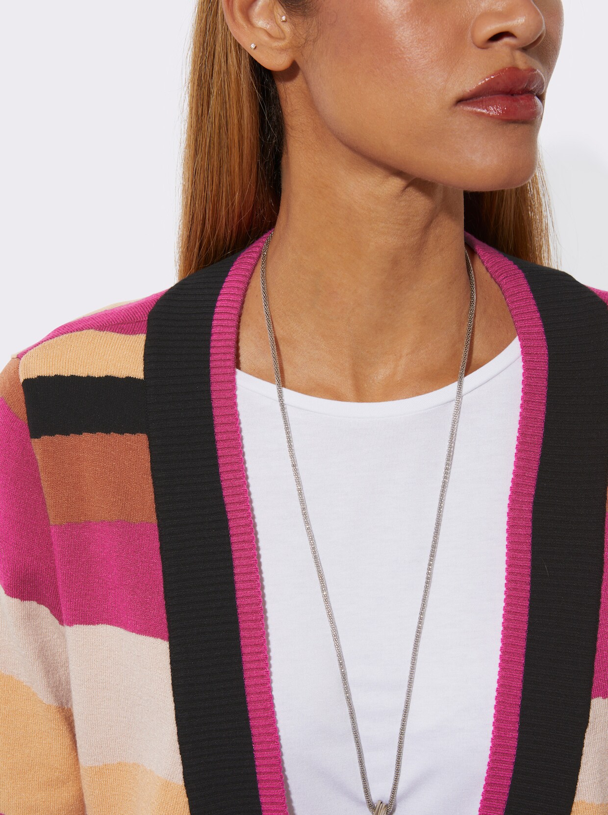 Feinstrickjacke - fuchsia-papaya-gemustert