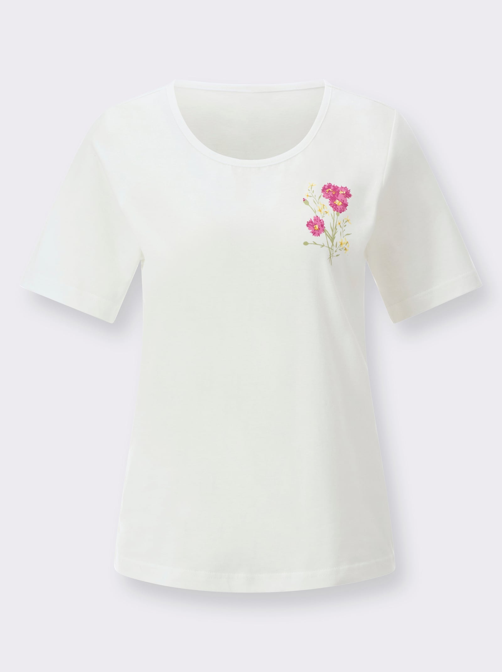 Kortärmad topp med blommiga tryck - gräddvit