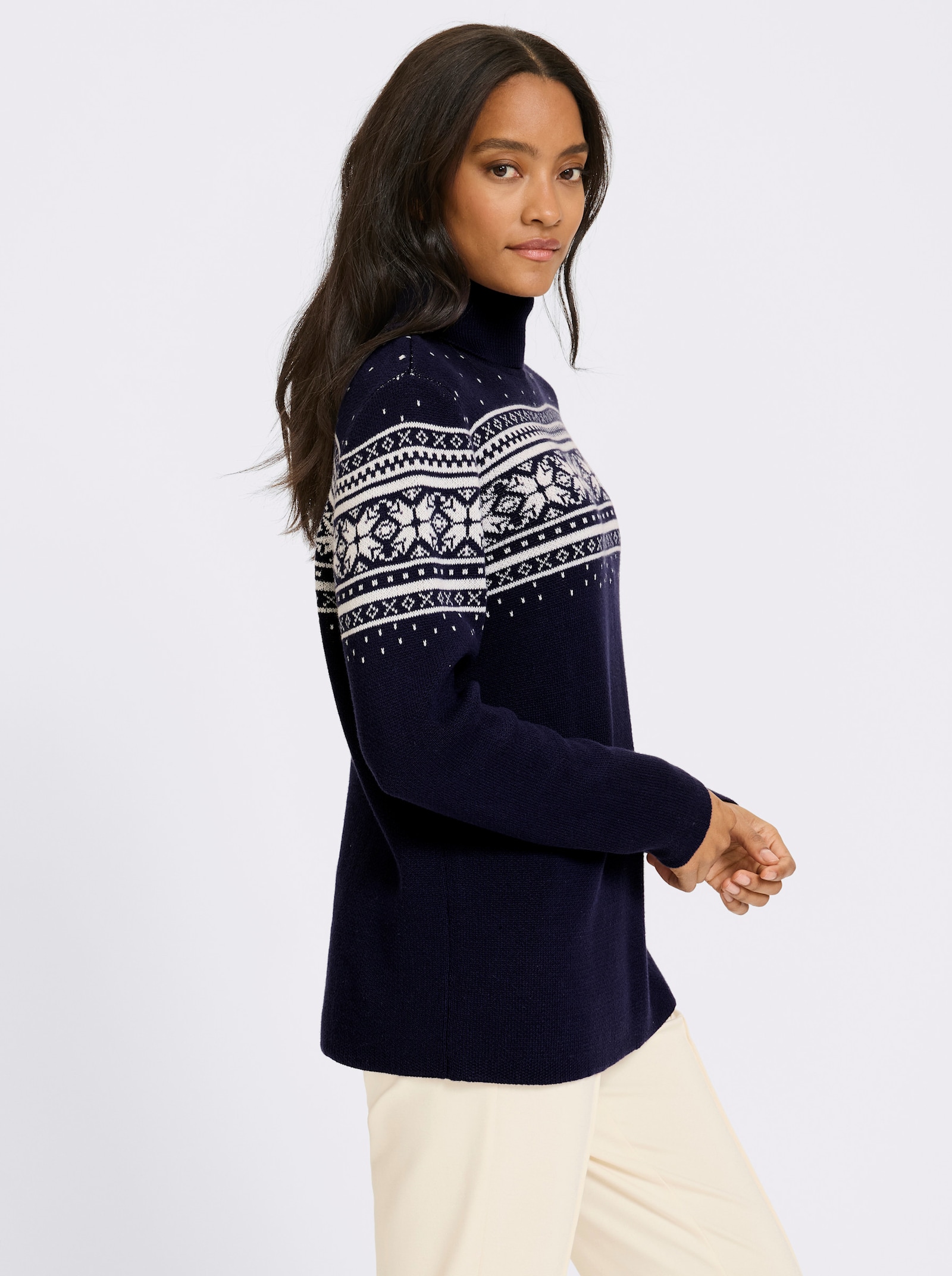 heine Jacquard-Pullover mit Norweger-Muster - marine-ecru-gemustert