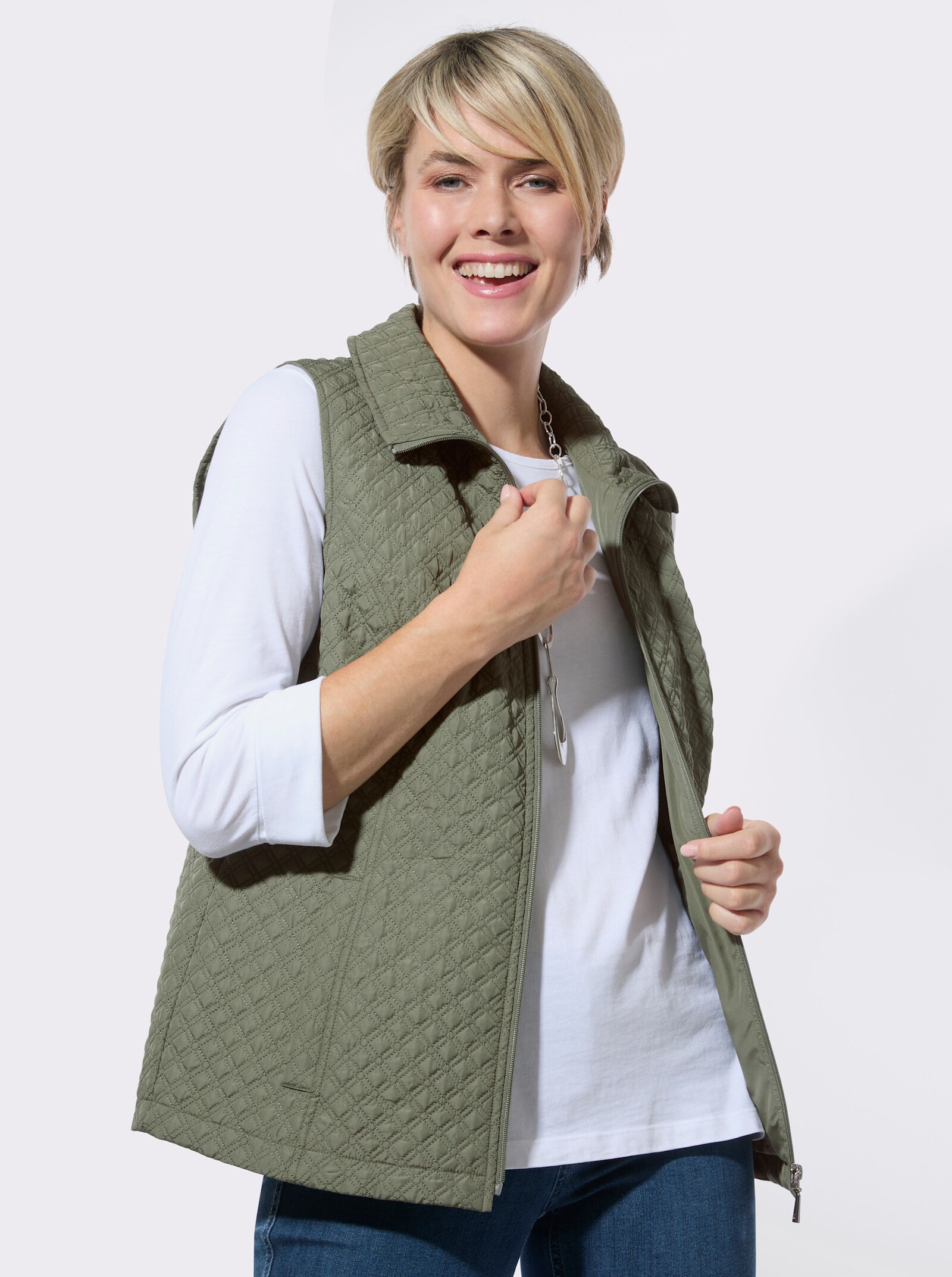 Steppweste mit formgebenden Wiener Nähten - khaki