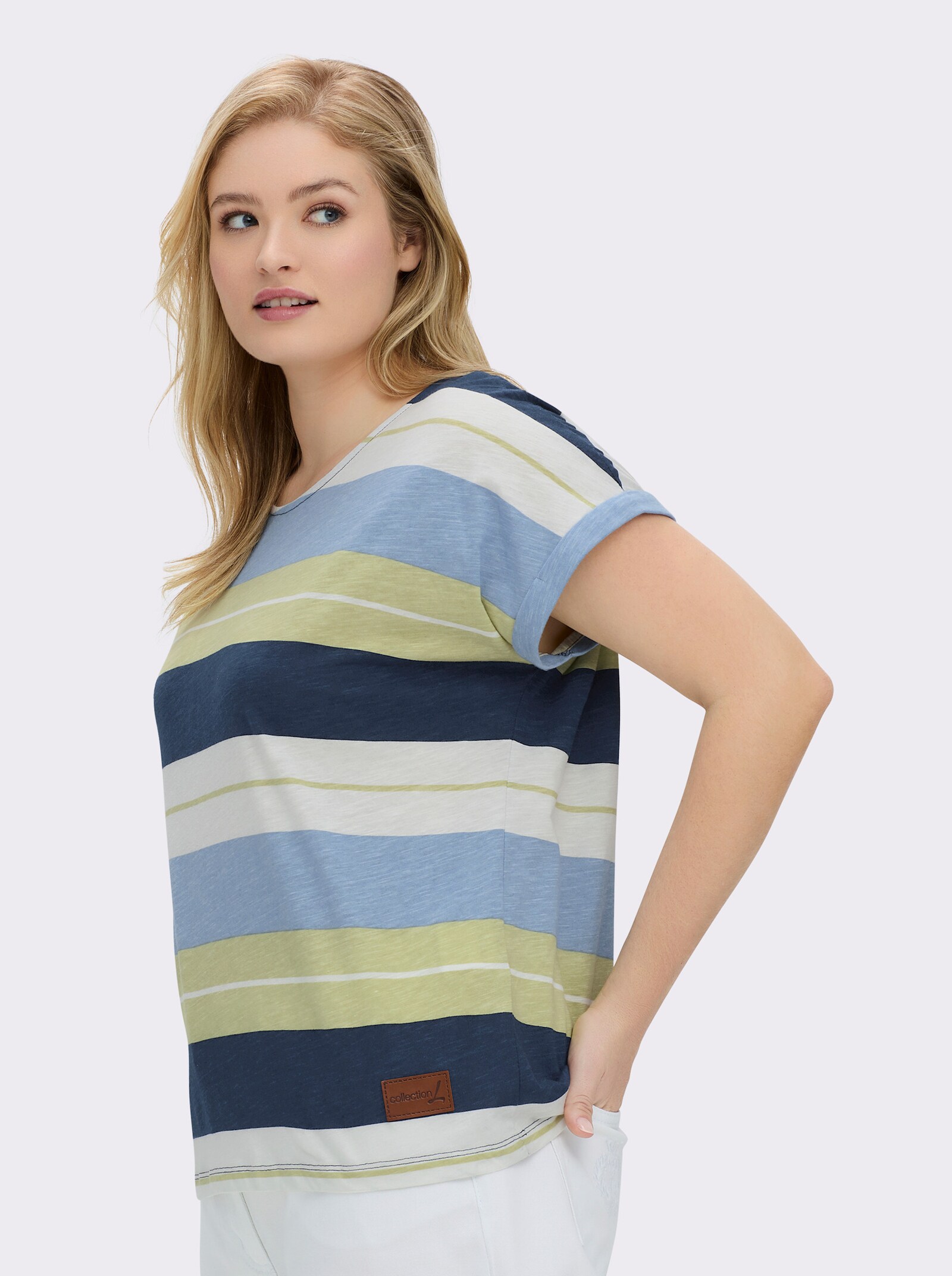 Ringelshirt mit Blockstreifen - lindgrün-bleu-geringelt