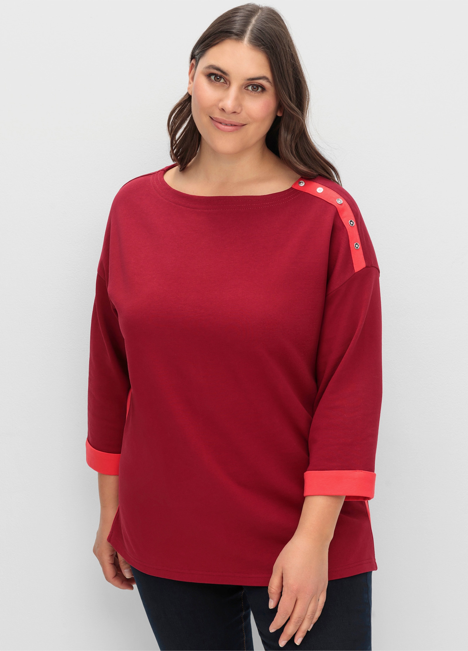 sheego Sweatshirt mit kontrastfarbenen Details - dunkelrot