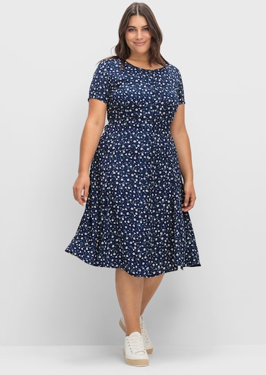 Sommerkleid mit Bindebändern, figurumspielend - marine-geblümt