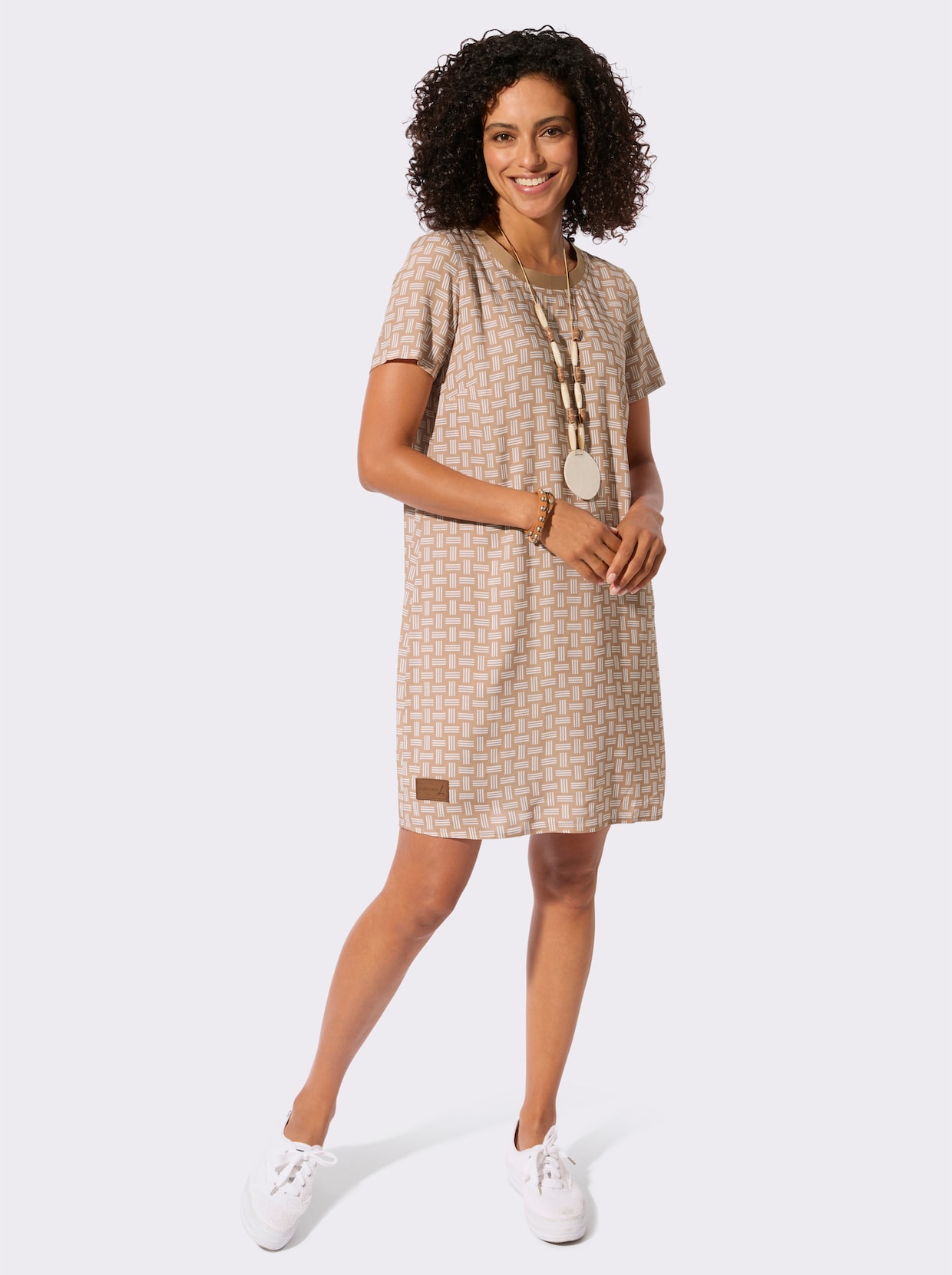 Webkleid - camel-ecru-bedruckt
