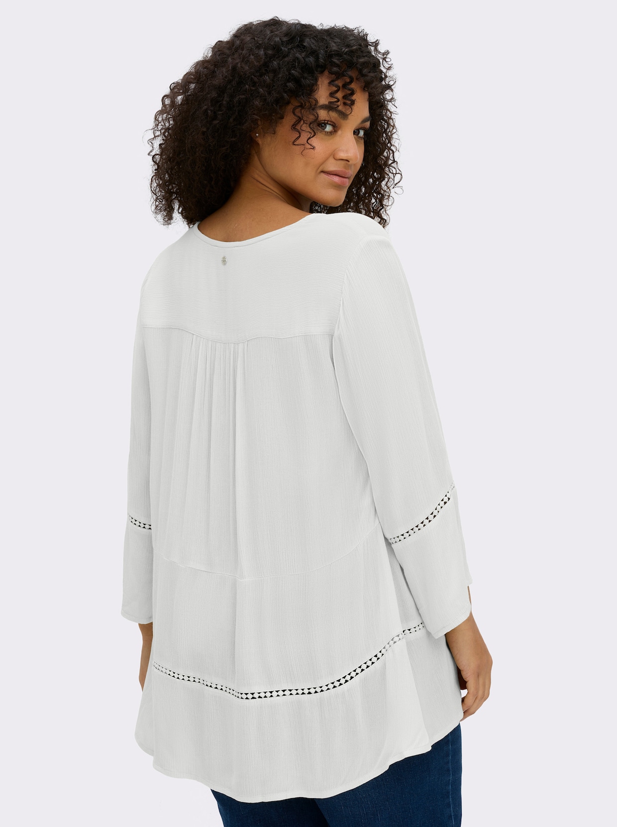 sheego Tunika mit 3/4-Arm und Lochmusterborte - ecru