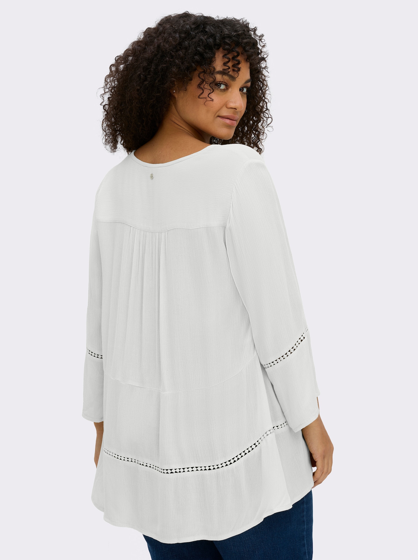 sheego Tunika mit 3/4-Arm und Lochmusterborte - ecru