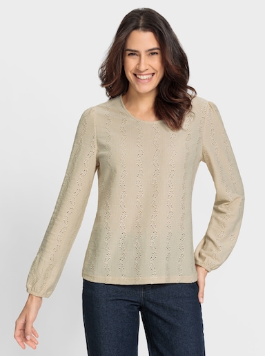 Langarmshirt mit Lochstickerei - sand
