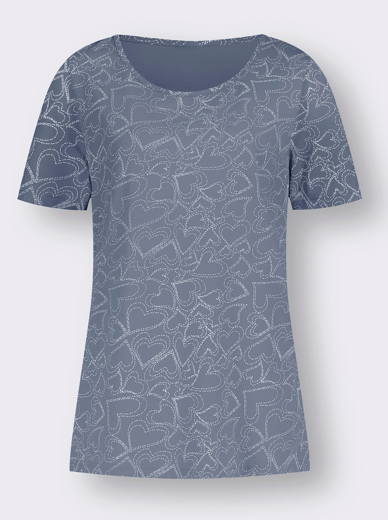 T-Shirt mit Herzchen-Dessin - taubenblau-bedruckt