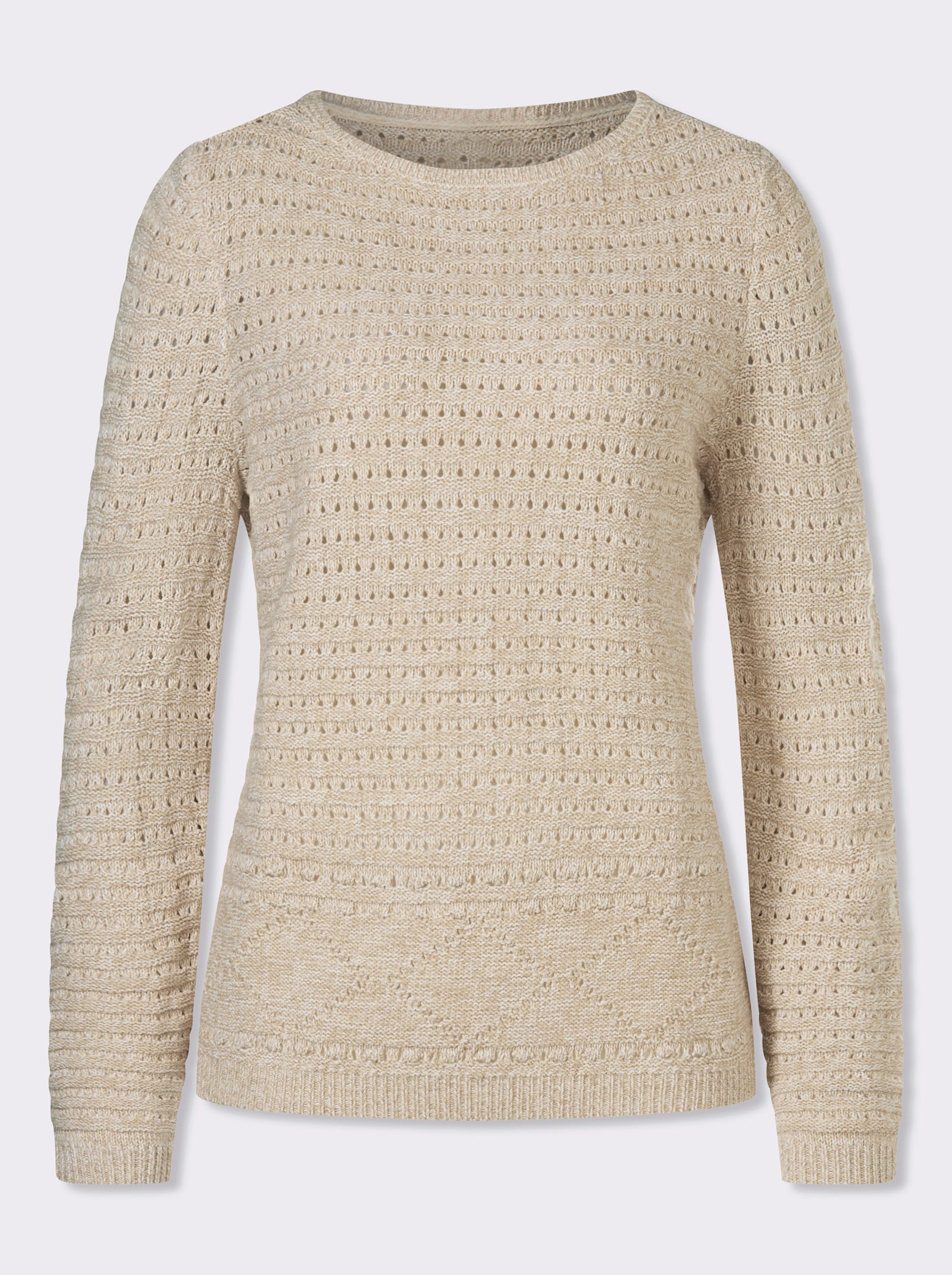 Ažúr. pulóver, malanž.vzhľad - pies./écru melír.