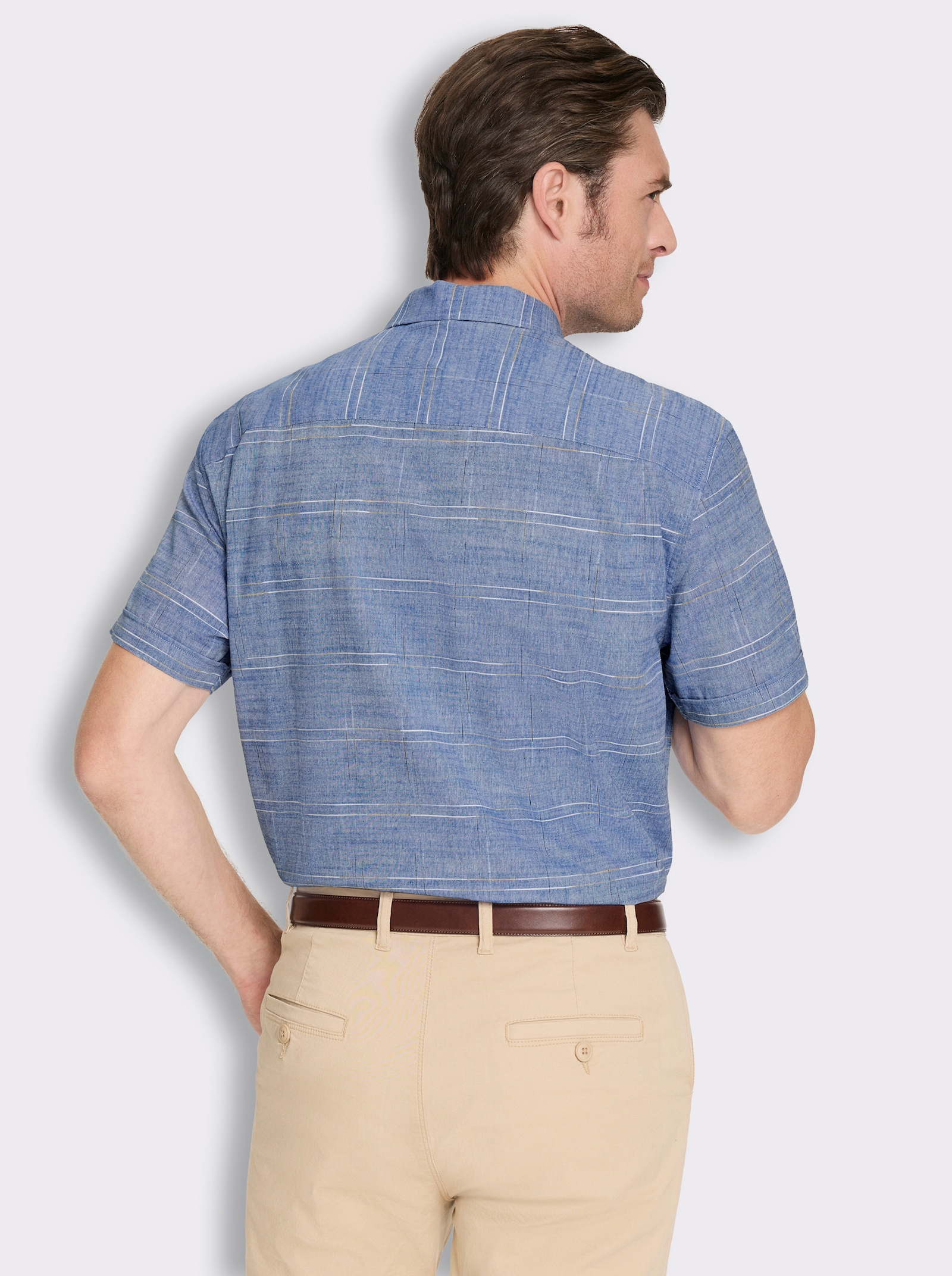 Marco Donati Kurzarmhemd mit Effektgarn - jeansblau