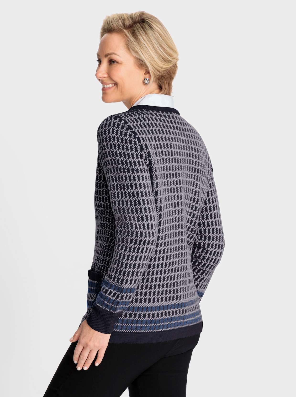 Jacquardvest - marine/ecru gedessineerd