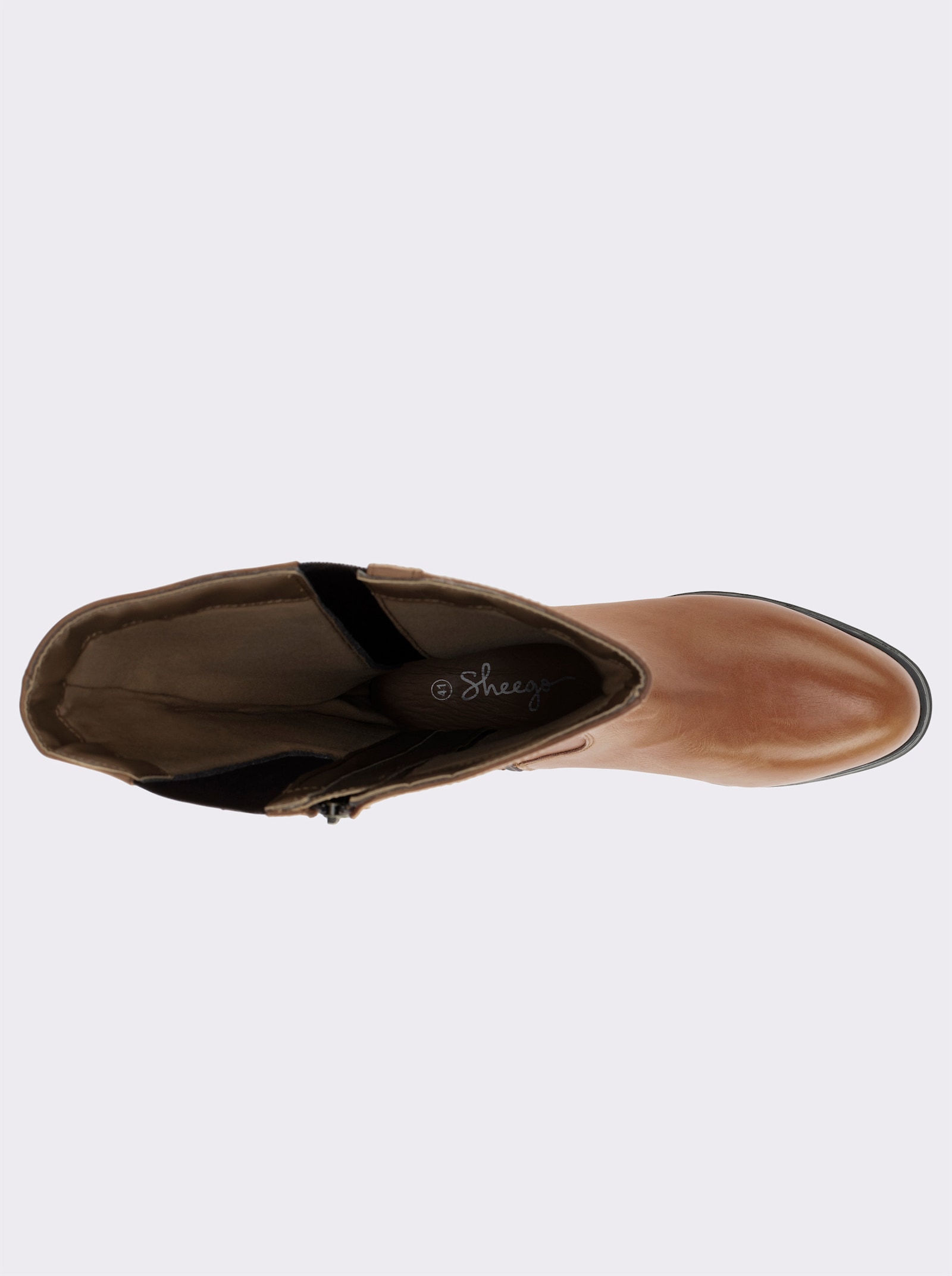sheego Weitschaftstiefel mit Stretcheinsatz - cognac