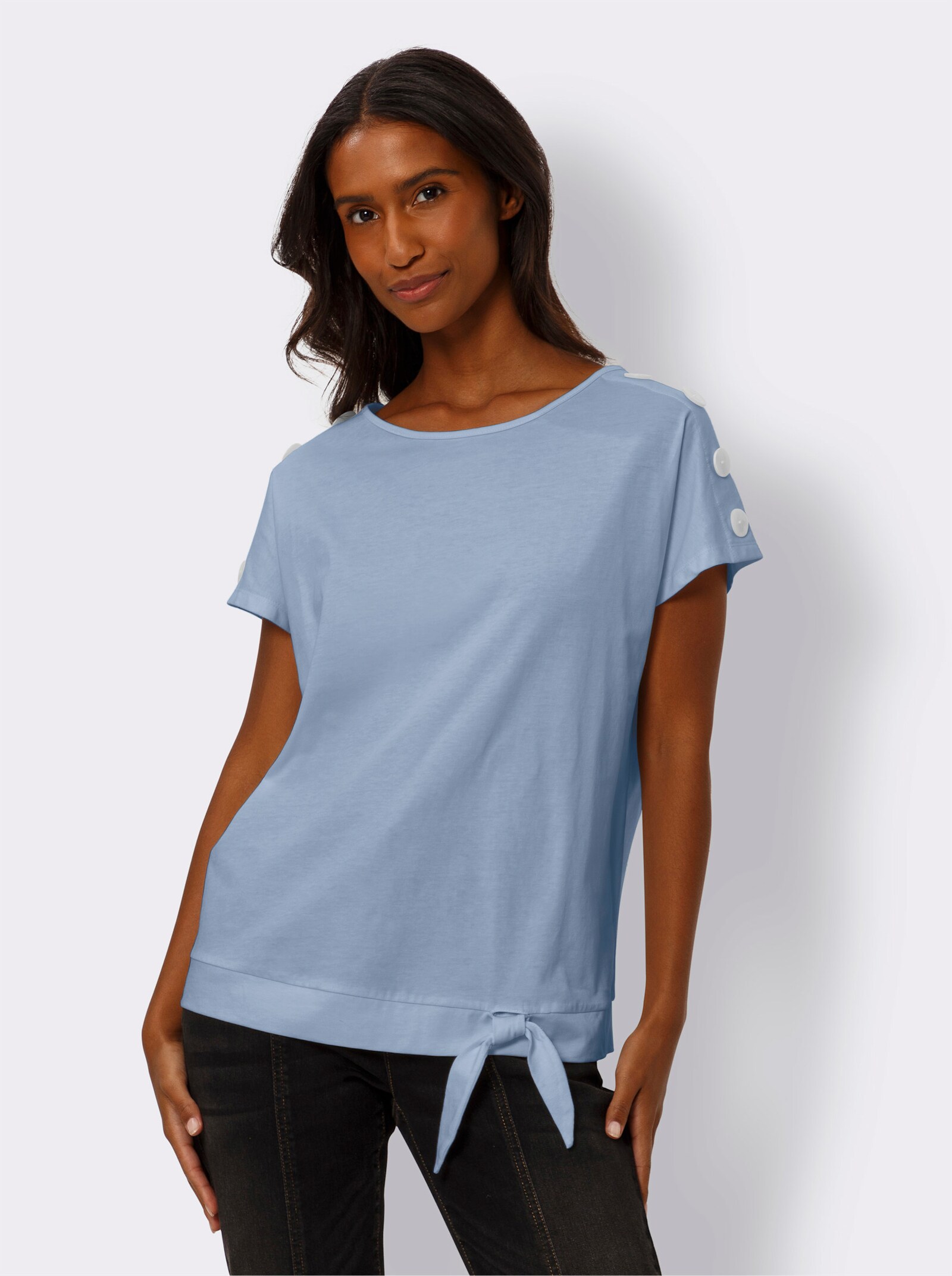 heine T-Shirt mit Bindeband am Saum - bleu