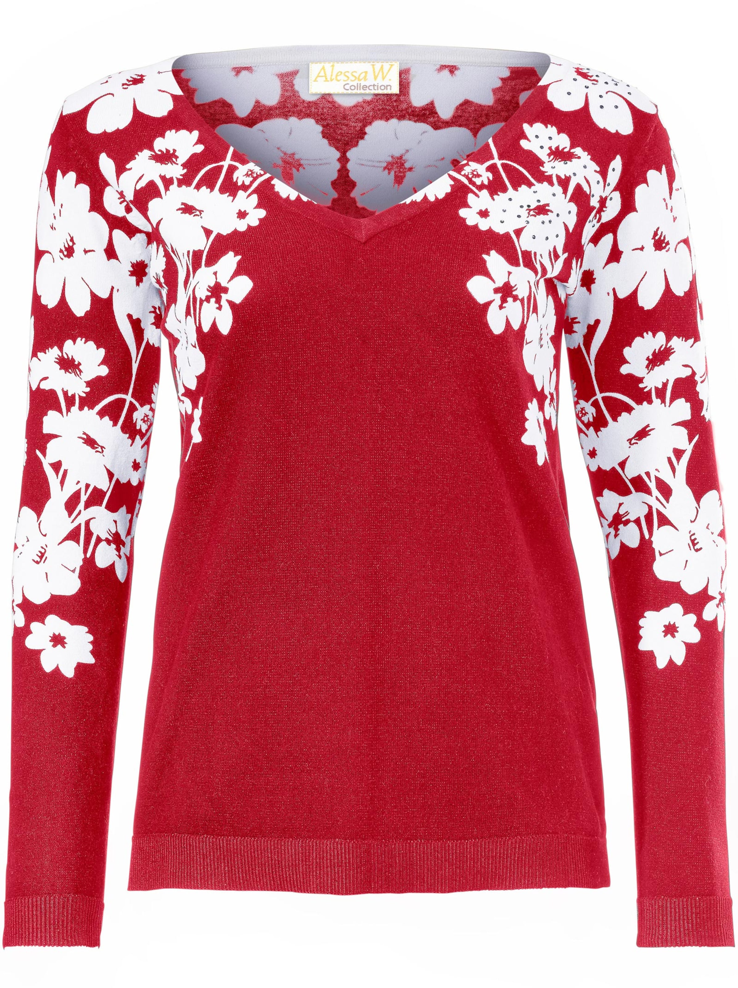 Damenmode Pullover Strickpullover in rot-weiß 