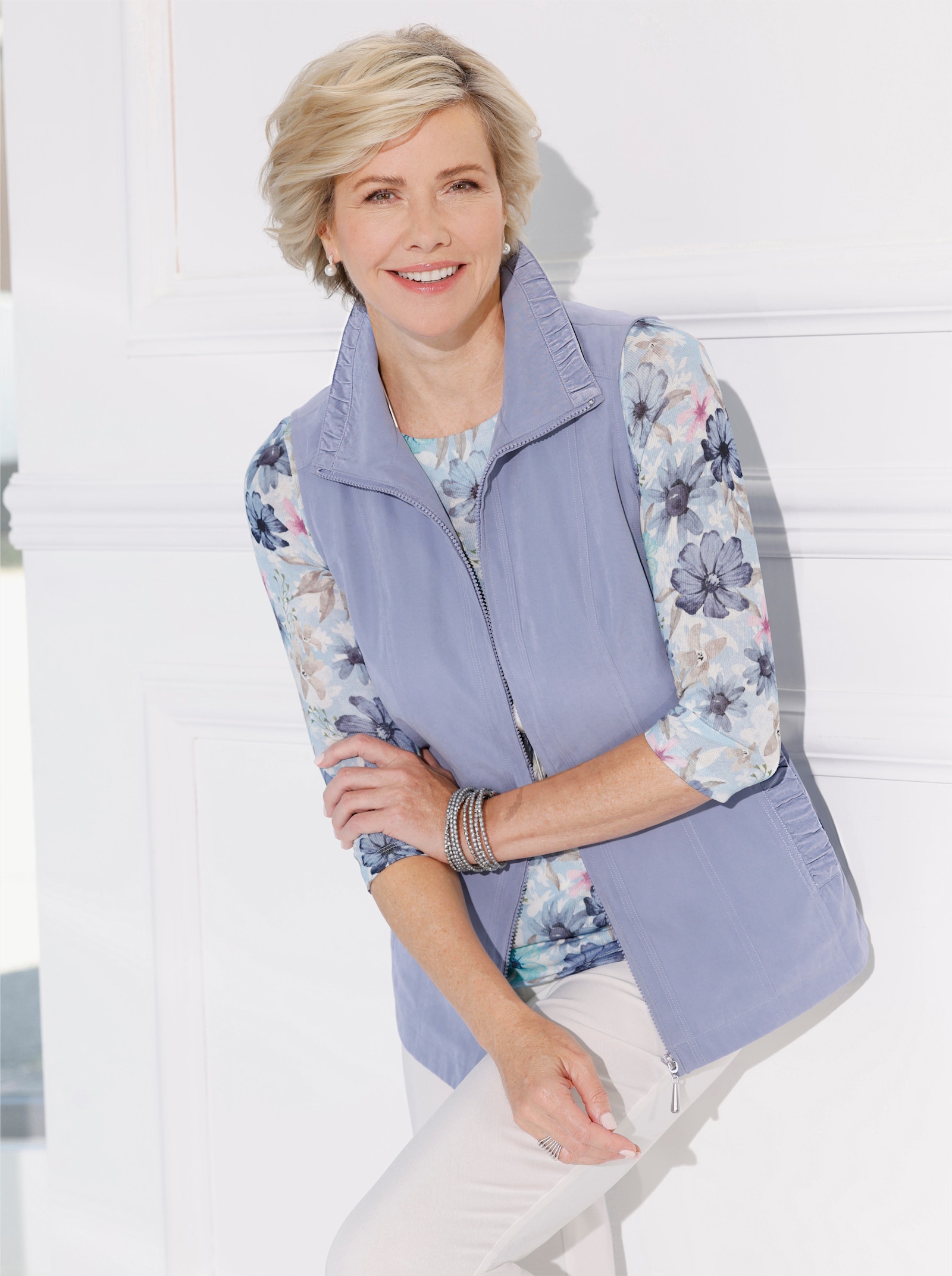 Gilet met rimpelingen - duivenblauw