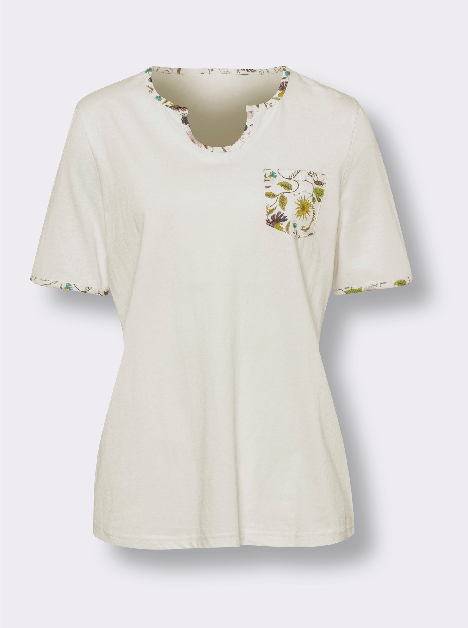 Capri-pyjama van single-jersey - ecru/paars bedrukt