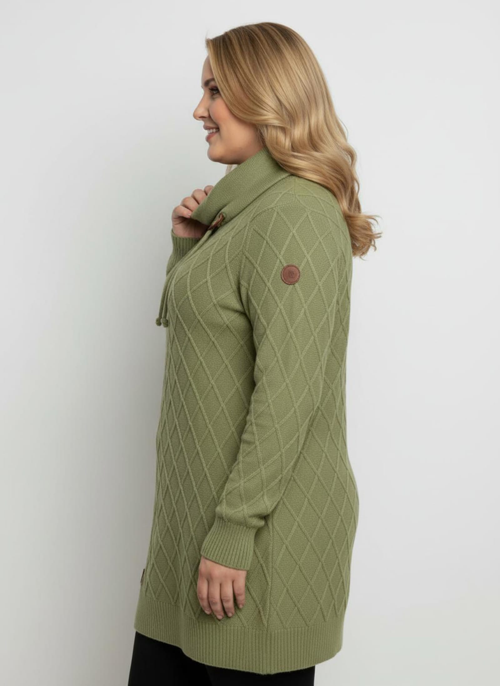 Rollkragenpullover mit Rauten-Strickmuster - schilf