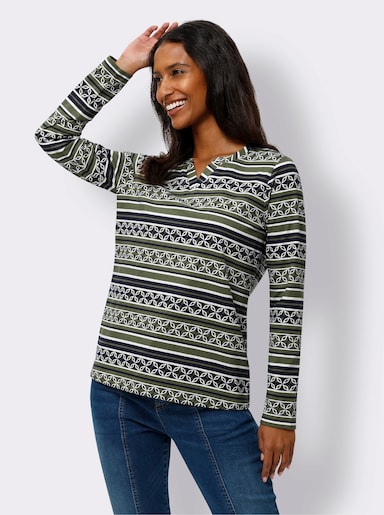 heine Langarmshirt im Mustermix - khaki-marine-bedruckt