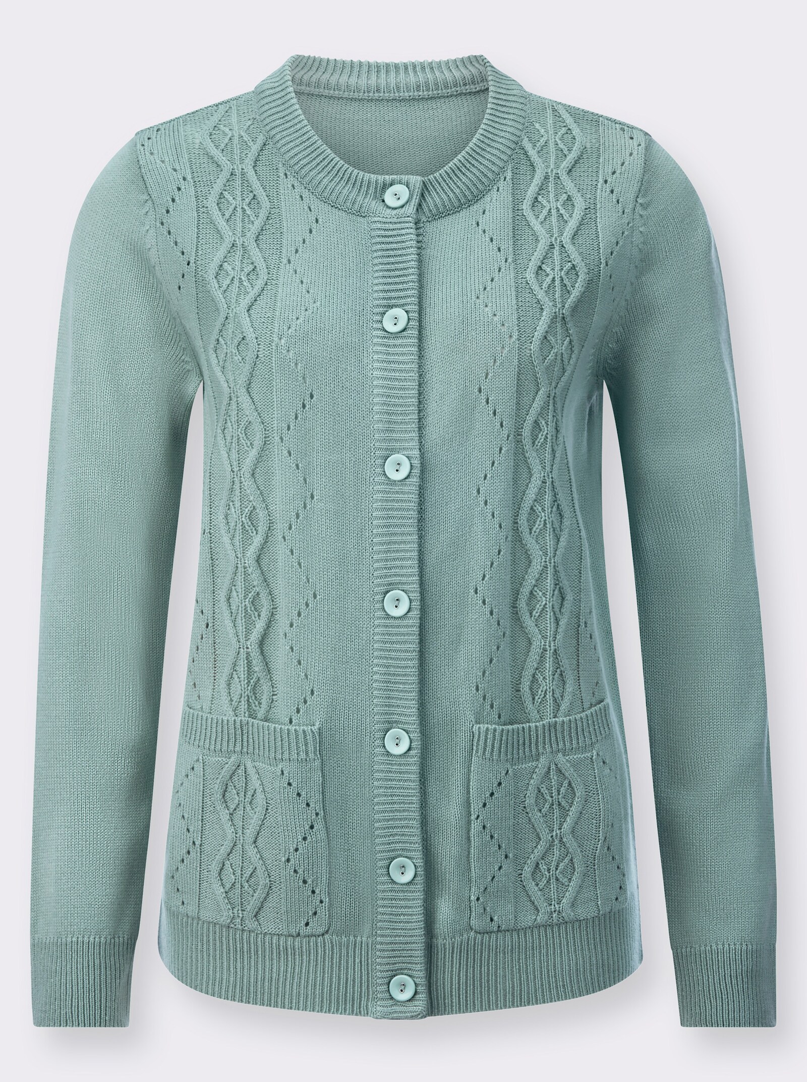 Strickjacke mit Ajourmuster - kalkmint