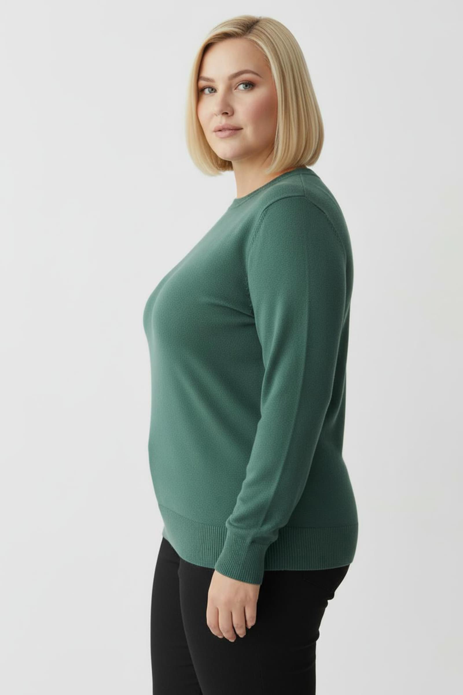 Langarm-Pullover aus reiner Baumwolle - jade