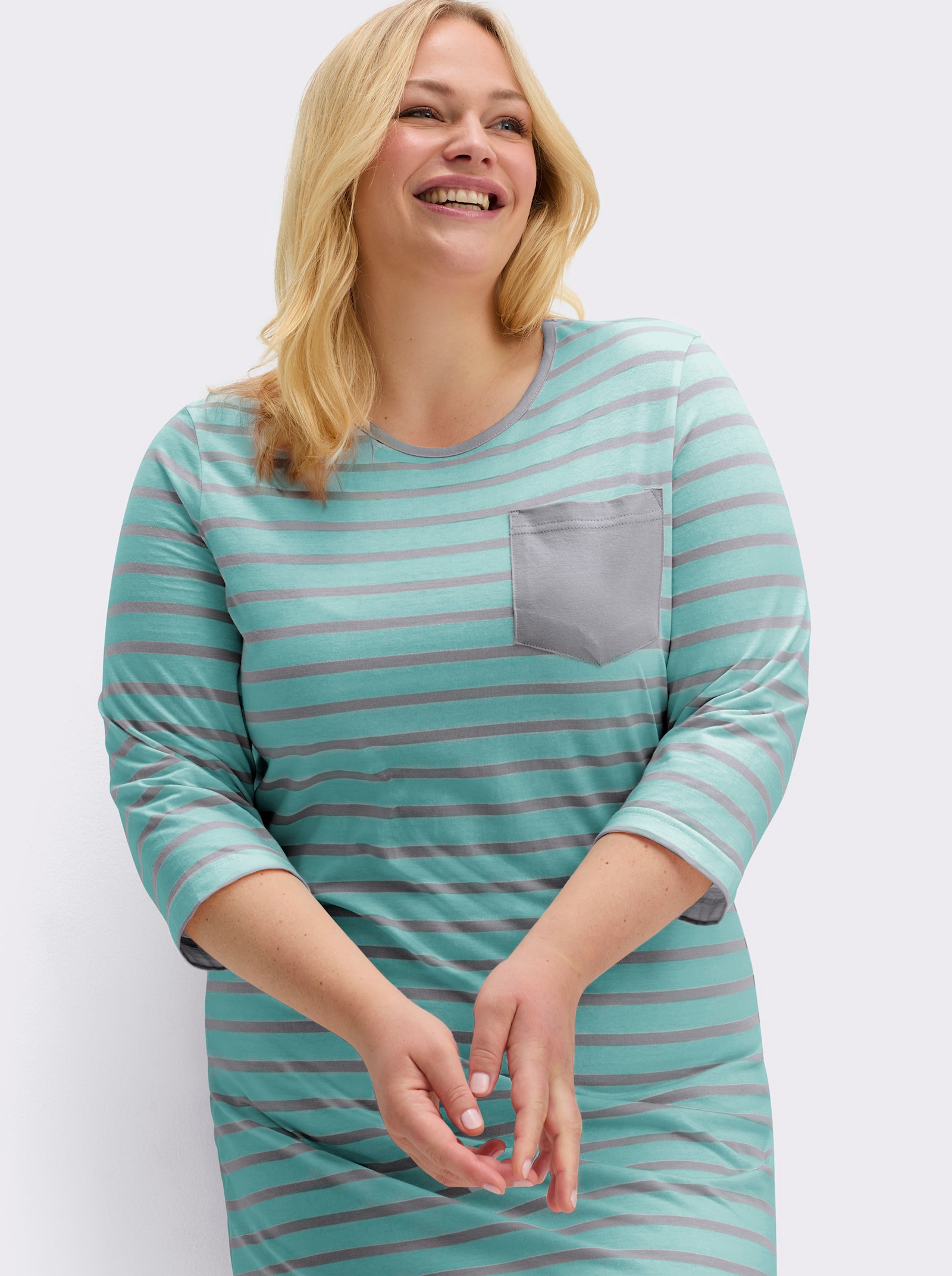 wäschepur Sleepshirts im Baumwoll-Mix - grau-meliert + mint