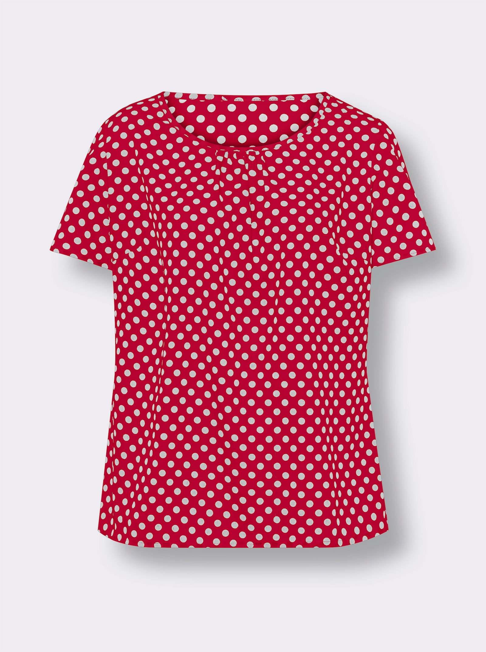 Comfortblouse met rimpeling, gestippeld - rood/wit gestippeld
