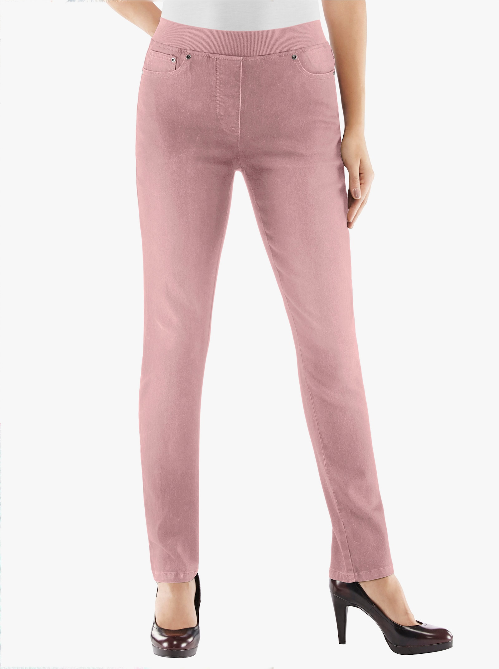 Comfortjeans met geribde comfortband van tricot - roze