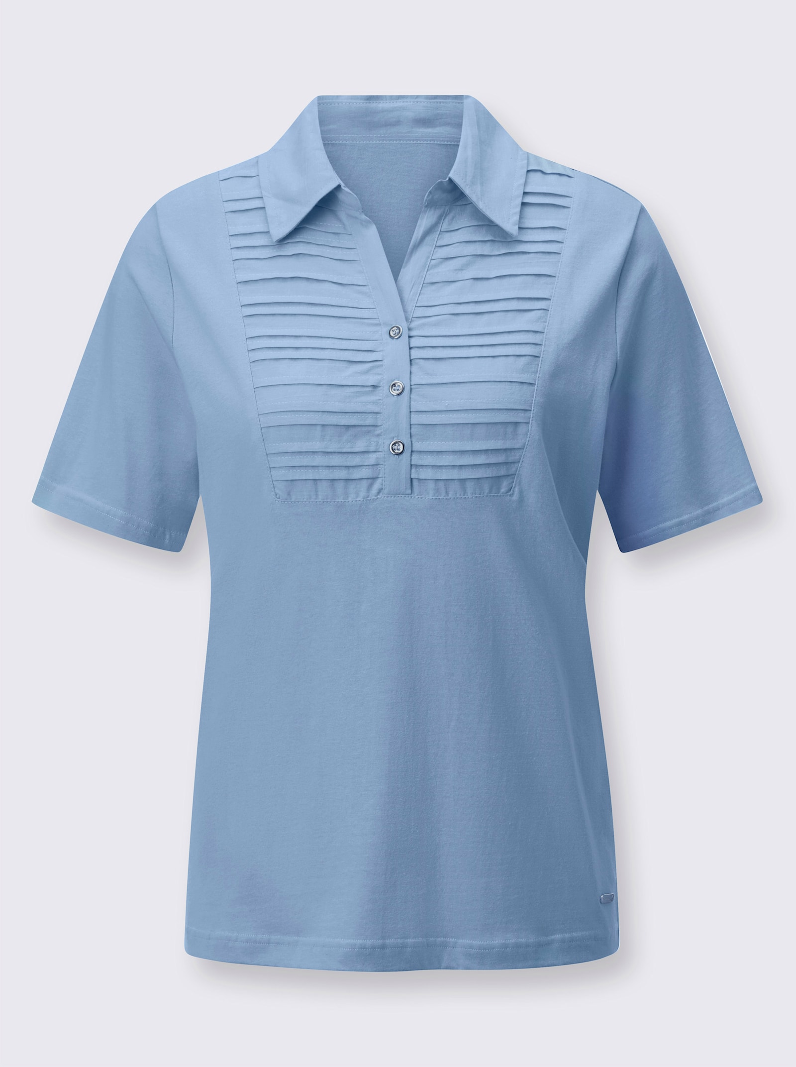 Poloshirt met sierbiezen - ijsblauw
