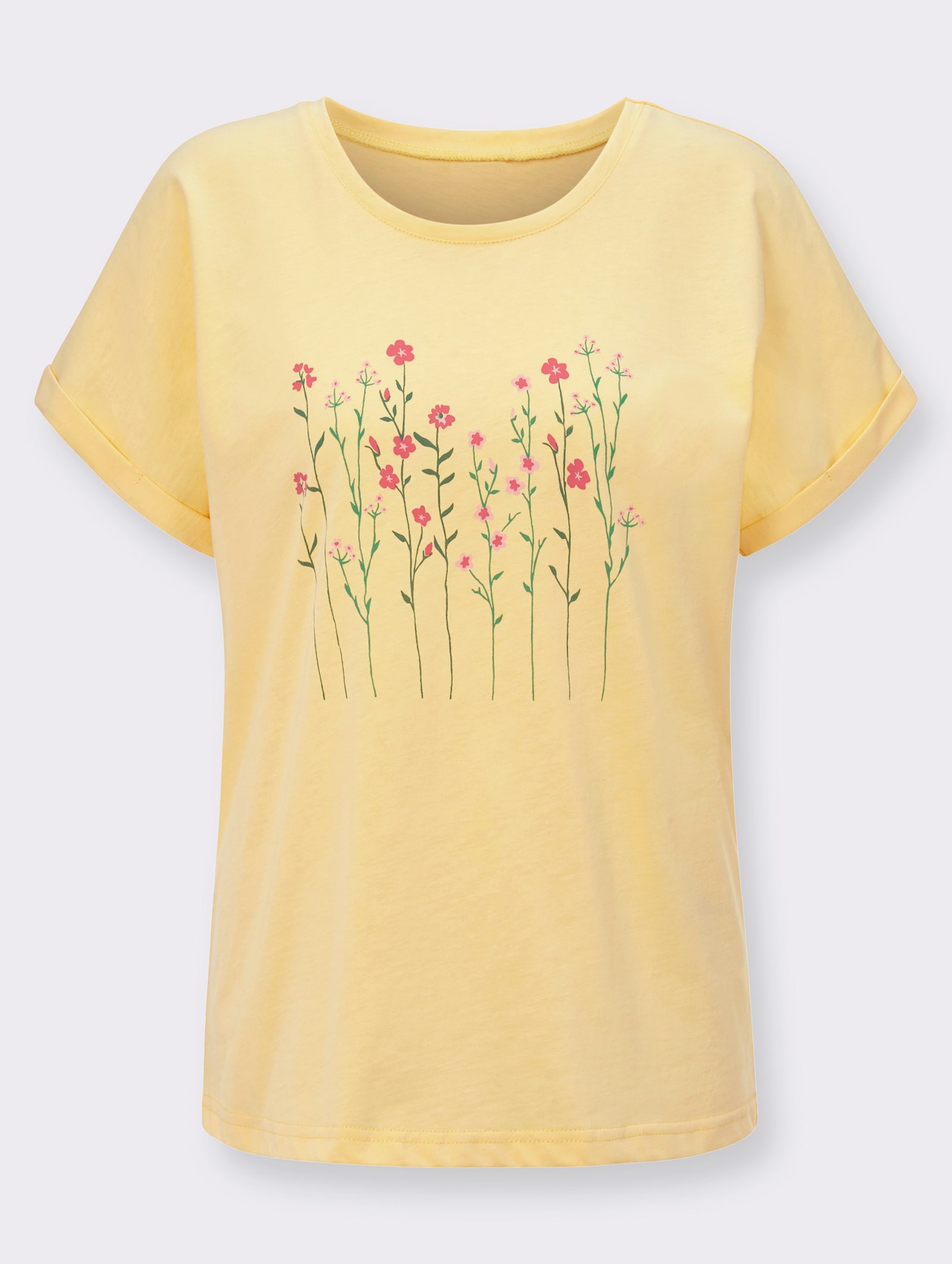 Rundhalsshirt mit Blüten-Dessin - zitrone-bedruckt