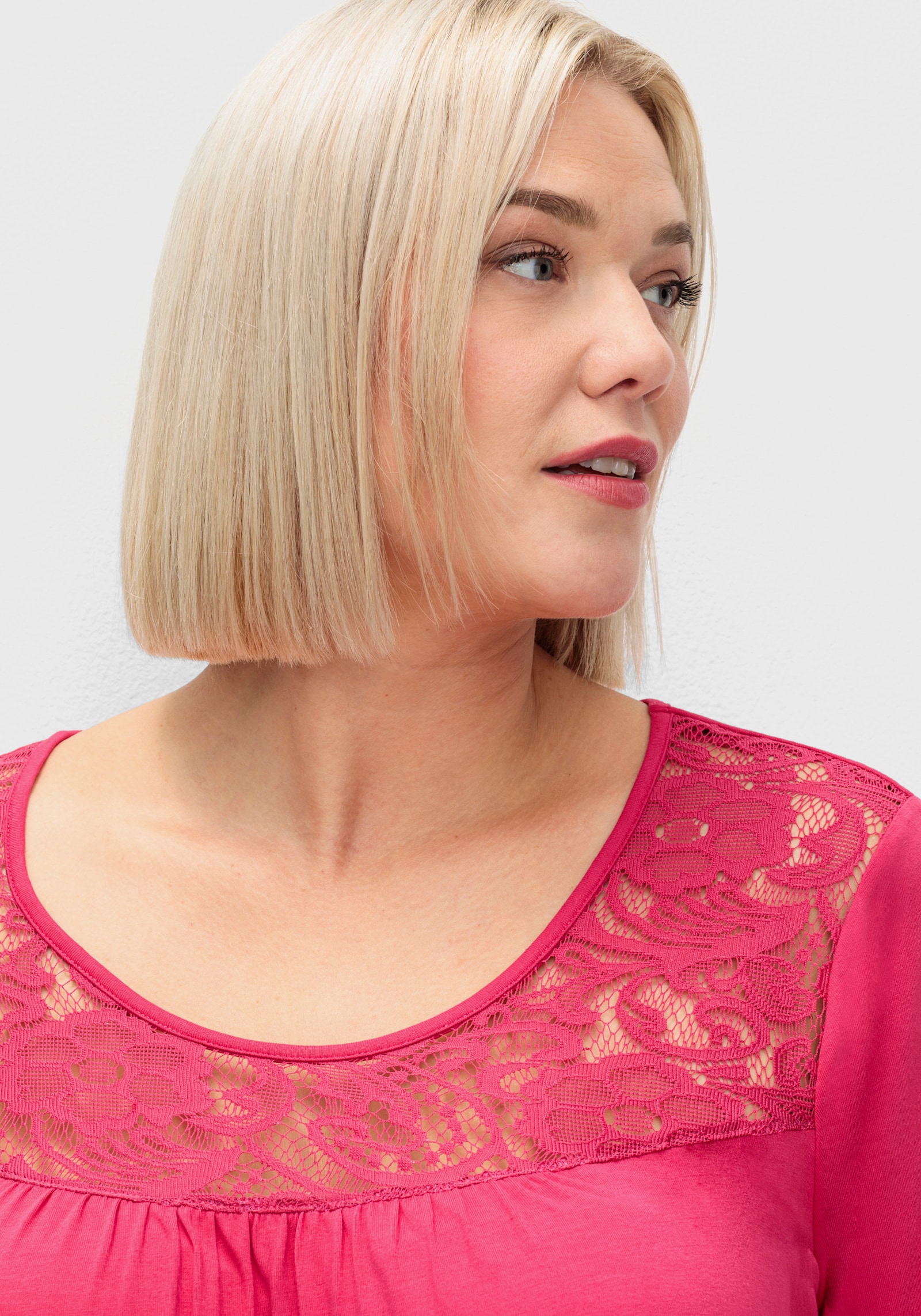 sheego Lang shirt met kanten pas - sorbet pink