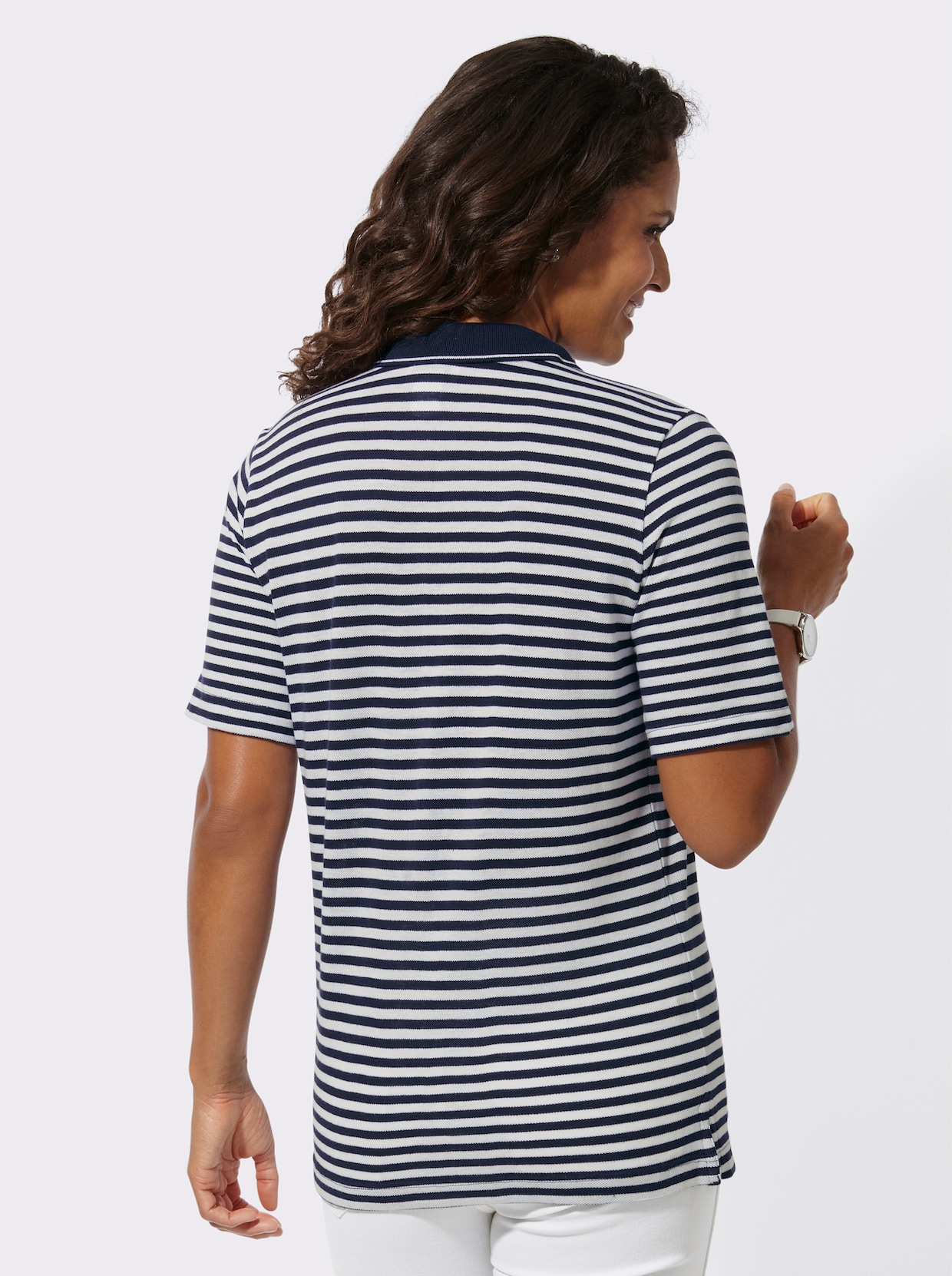 Poloshirt - marine/wit gestreept
