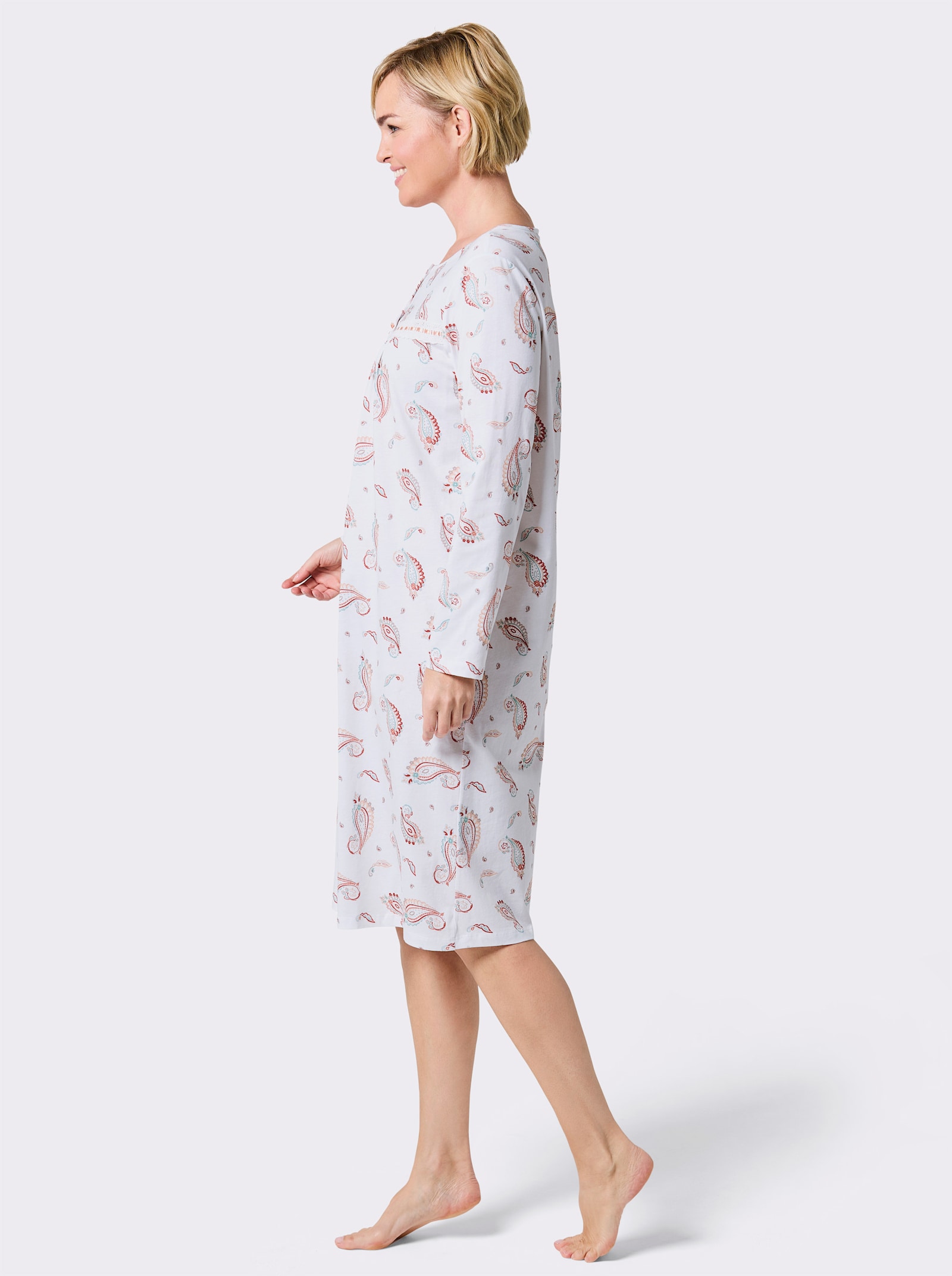 wäschepur Nachthemd mit Satinschleifchen - ecru-apricot-bedruckt