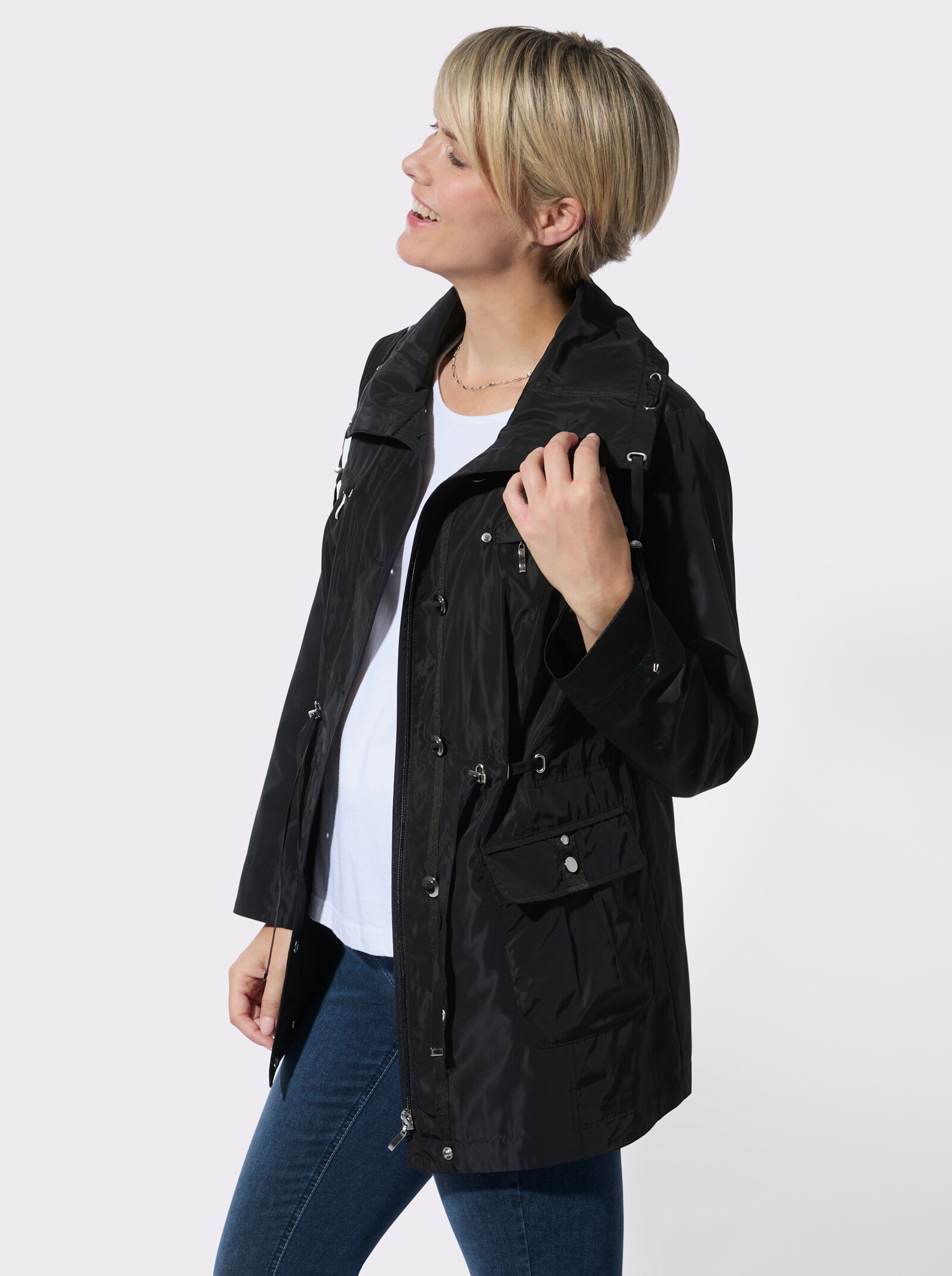 Übergangsjacke mit Umlegekragen - schwarz