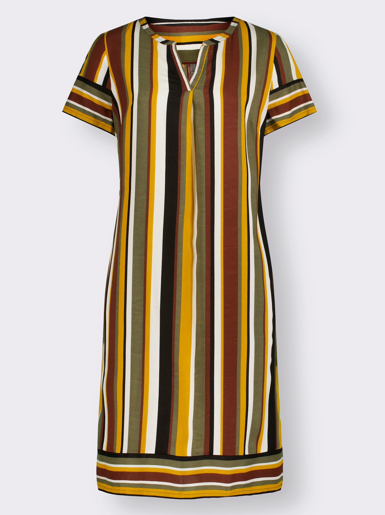 Webkleid mit Streifenmuster - ocker-khaki-gestreift