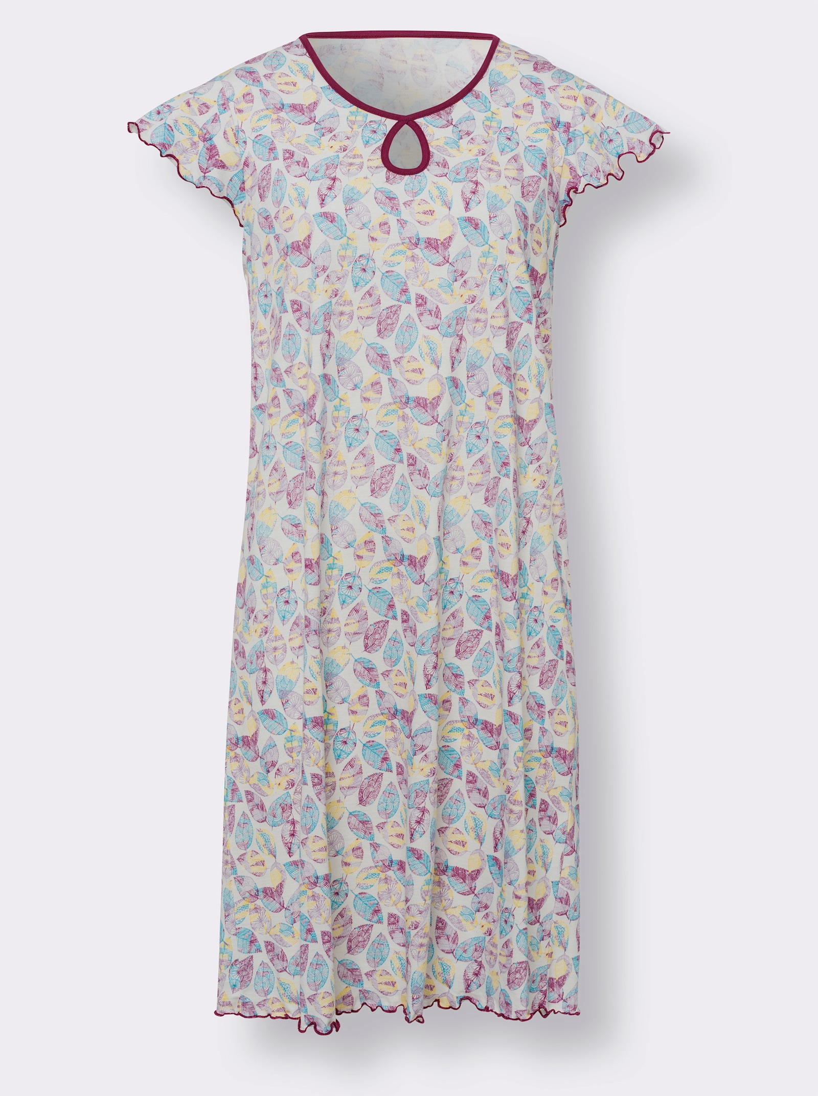 Nachthemd met vleermuismouwen, katoen - ecru geprint