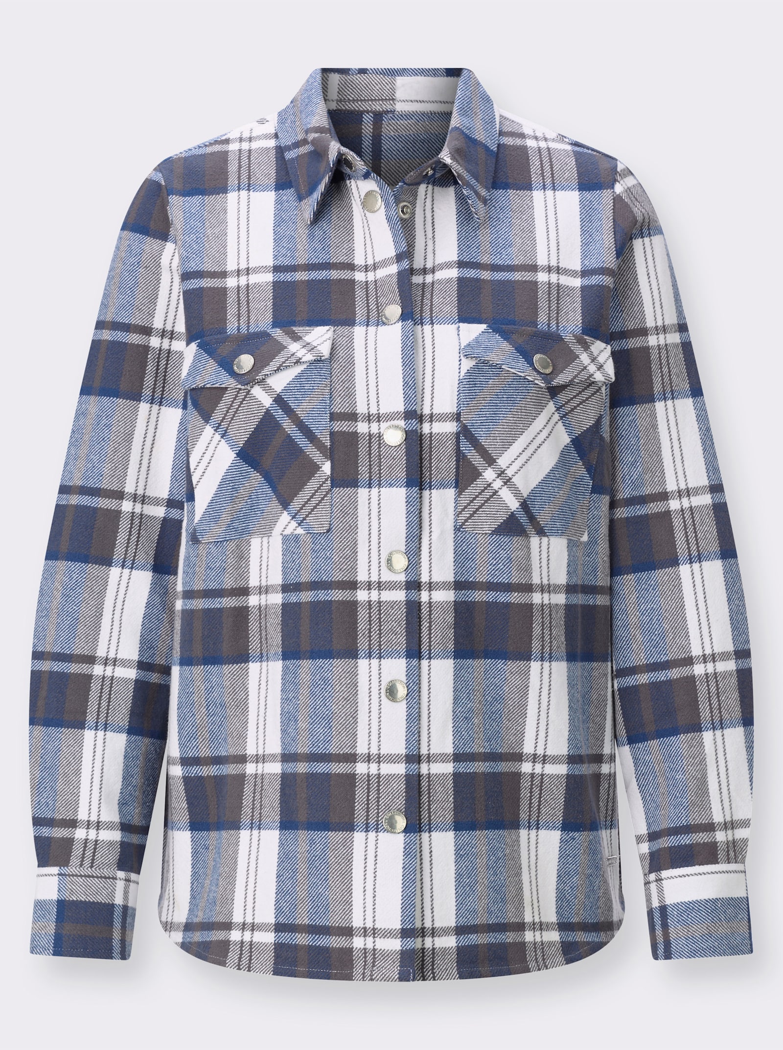 Flanellbluse im Karomuster - jeansblau-anthrazit-kariert