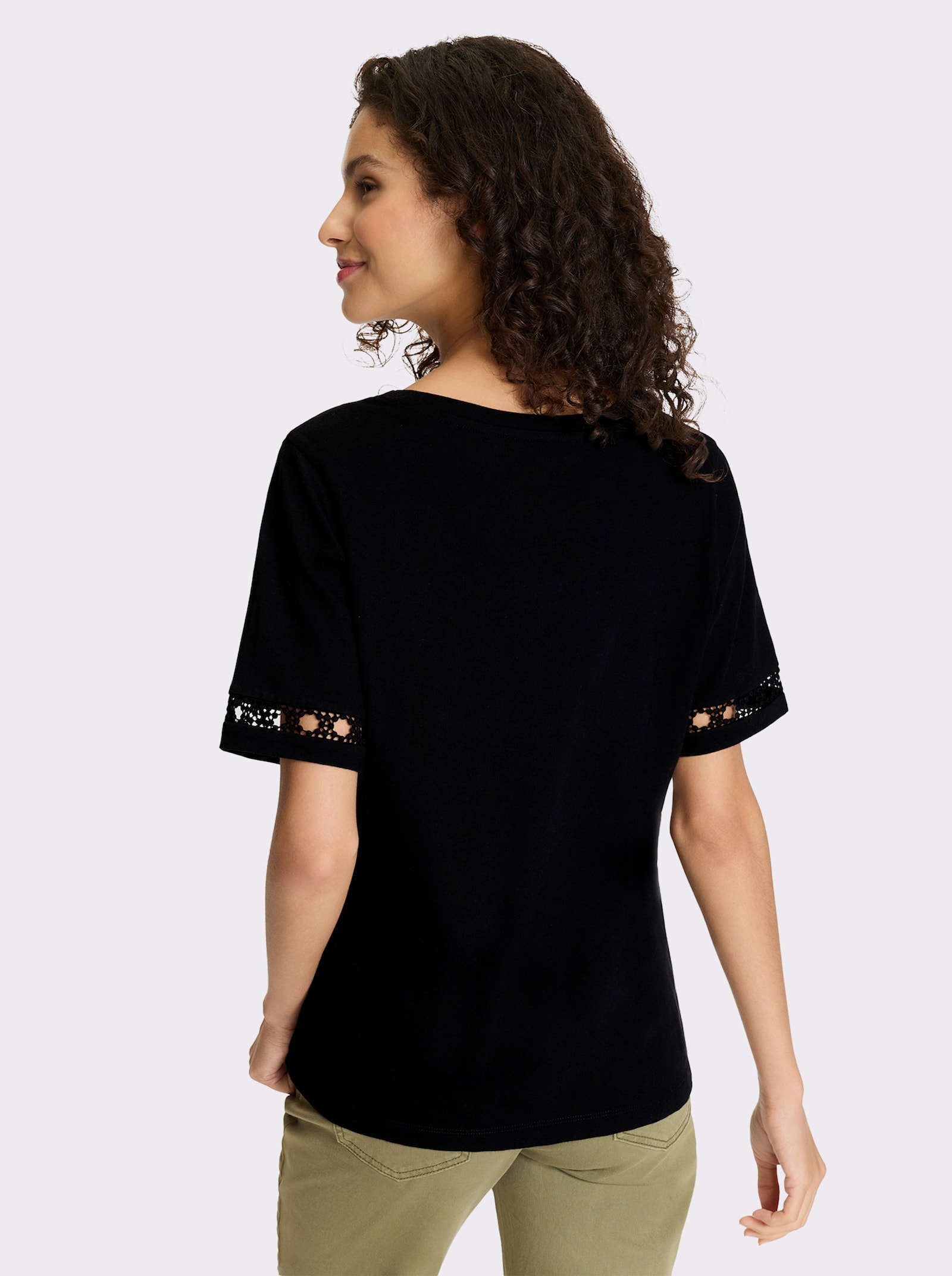 heine Shirt mit Crochet-Spitze - schwarz