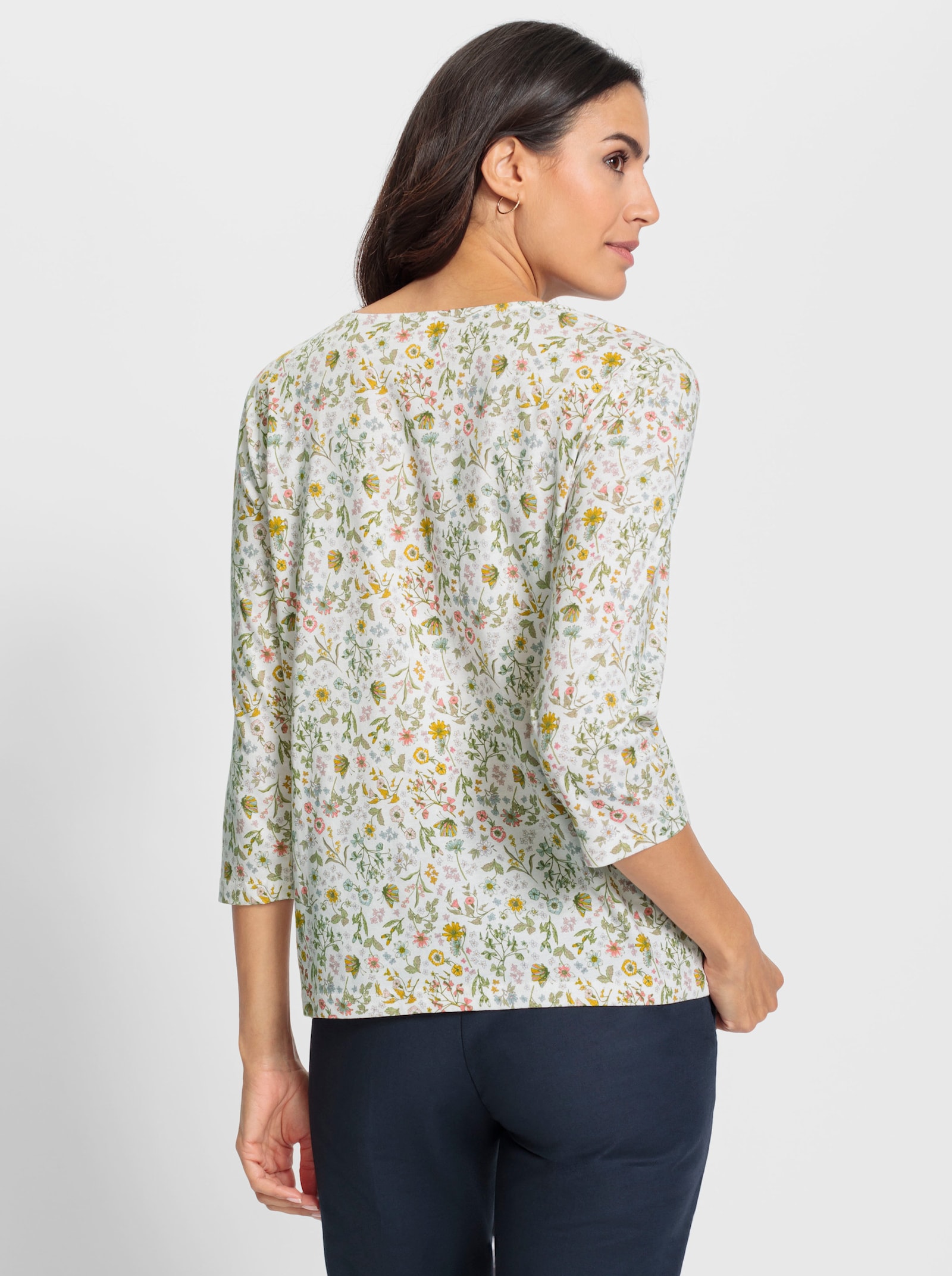 3/4-Arm-Shirt mit Wiesenblumen-Dessin - ecru-oliv-bedruckt