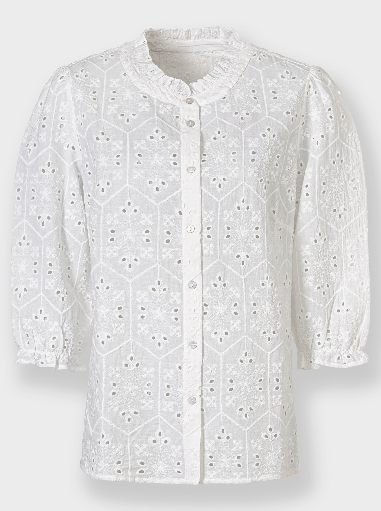 Baumwollbluse aus transparenter Madeira-Spitze - weiß
