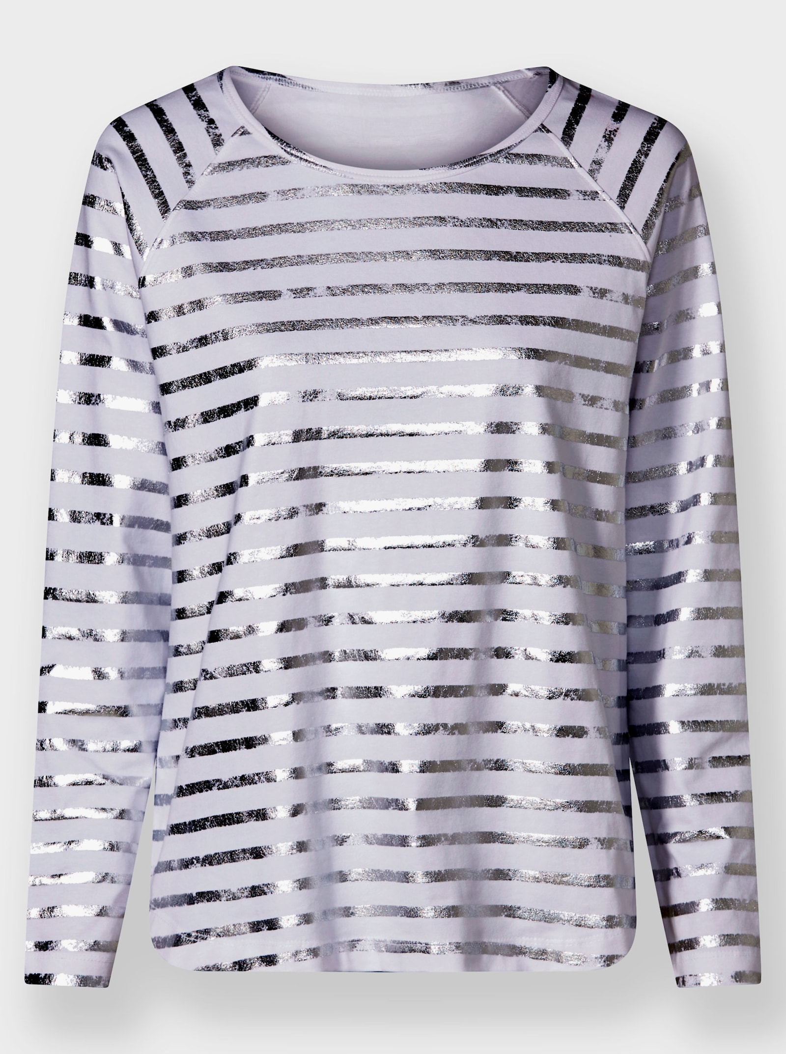 heine Gestreept shirt met glanzende folieprint - wit/zilverkleurig gestreept