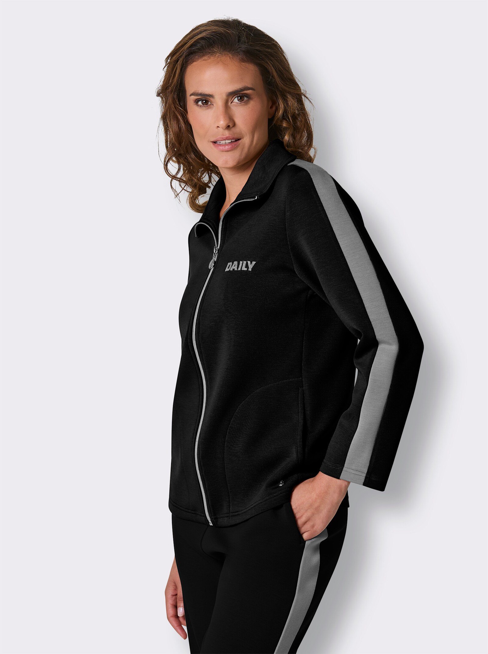 CREATION L PREMIUM Jacke mit Kontrastband - schwarz-steingrau