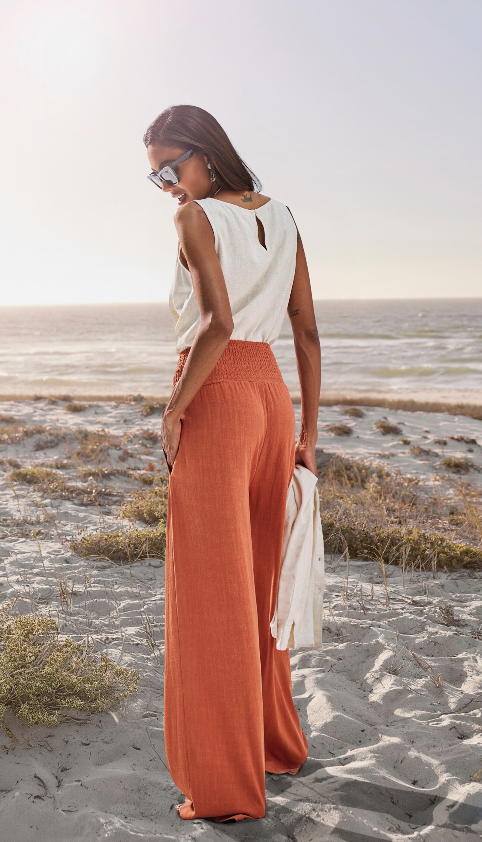 French Connection Pantalon en lin - couleur rouille