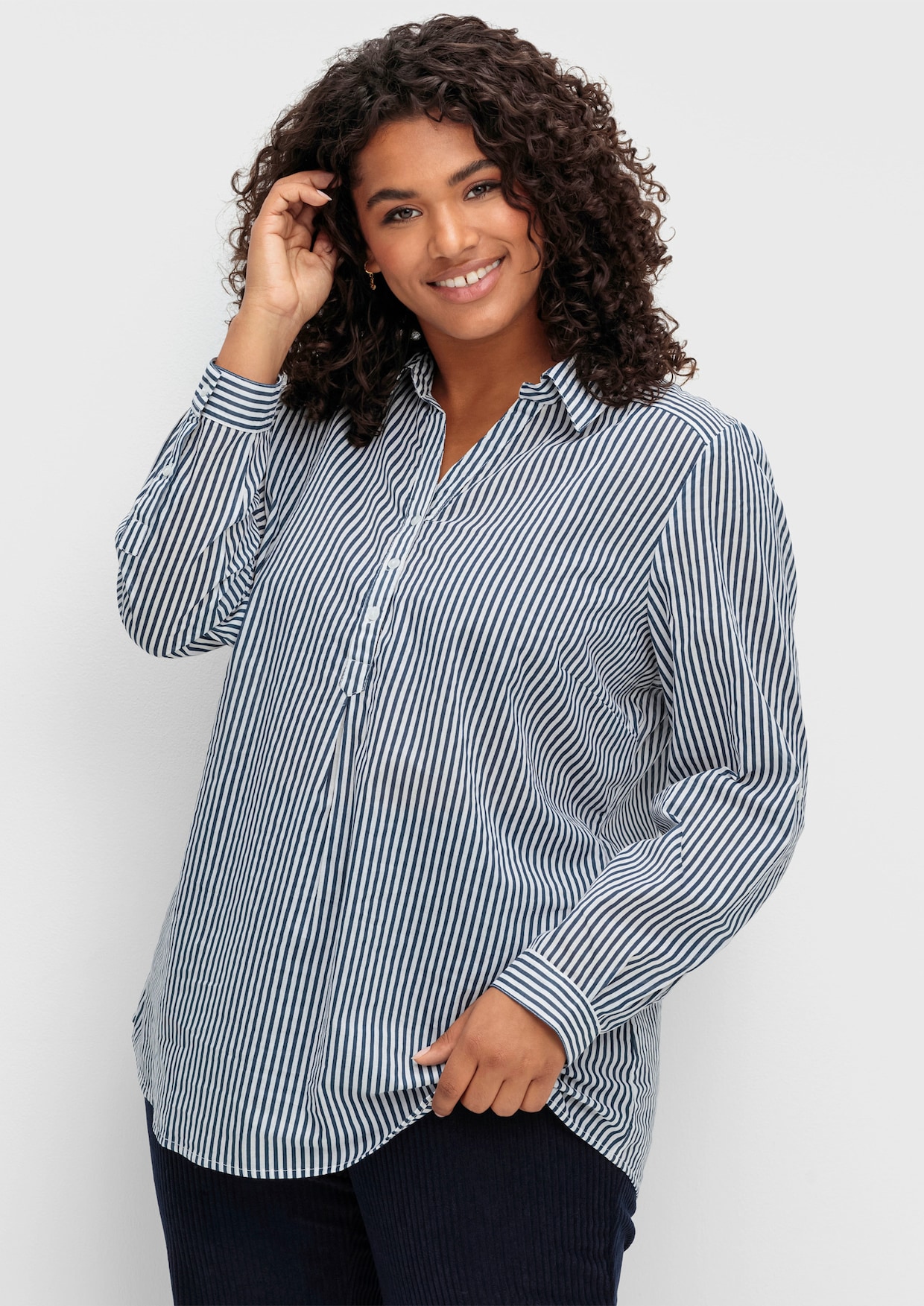 Gestreifte Bluse in Tunikaform - marine-gestreift