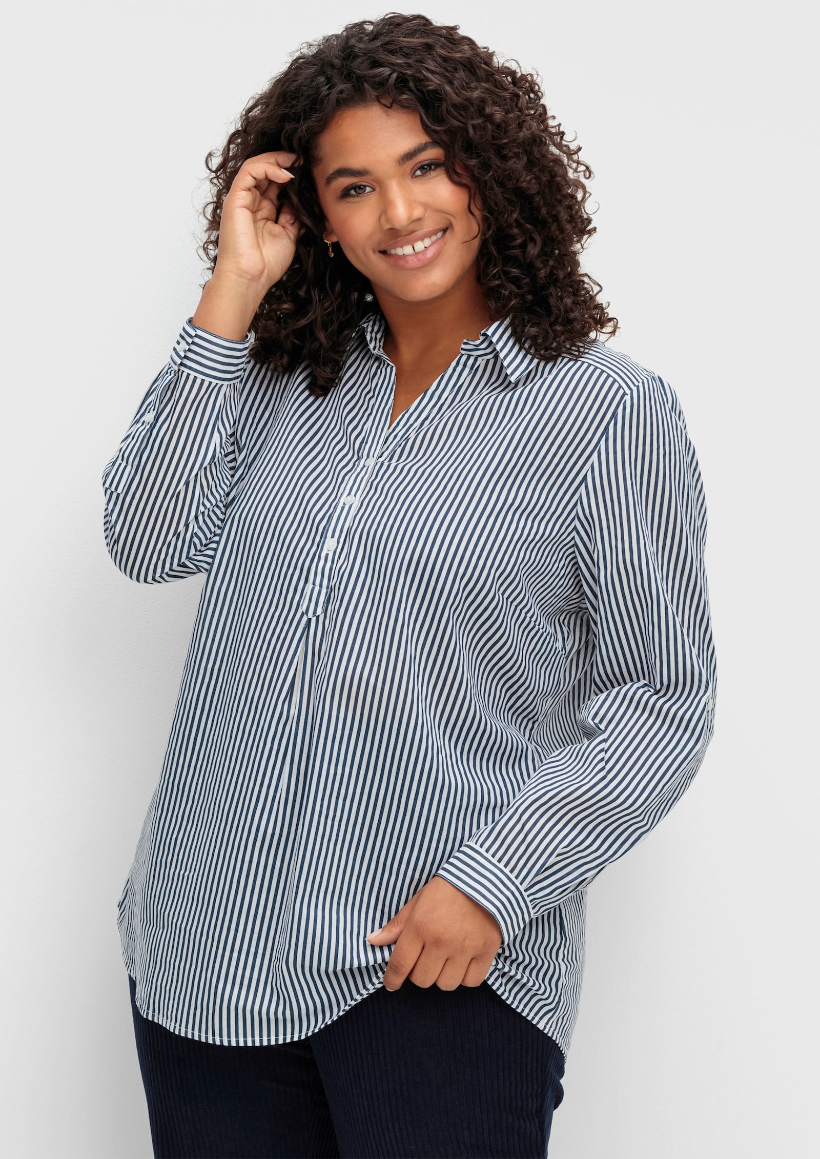 Gestreifte Bluse in Tunikaform - marine-gestreift