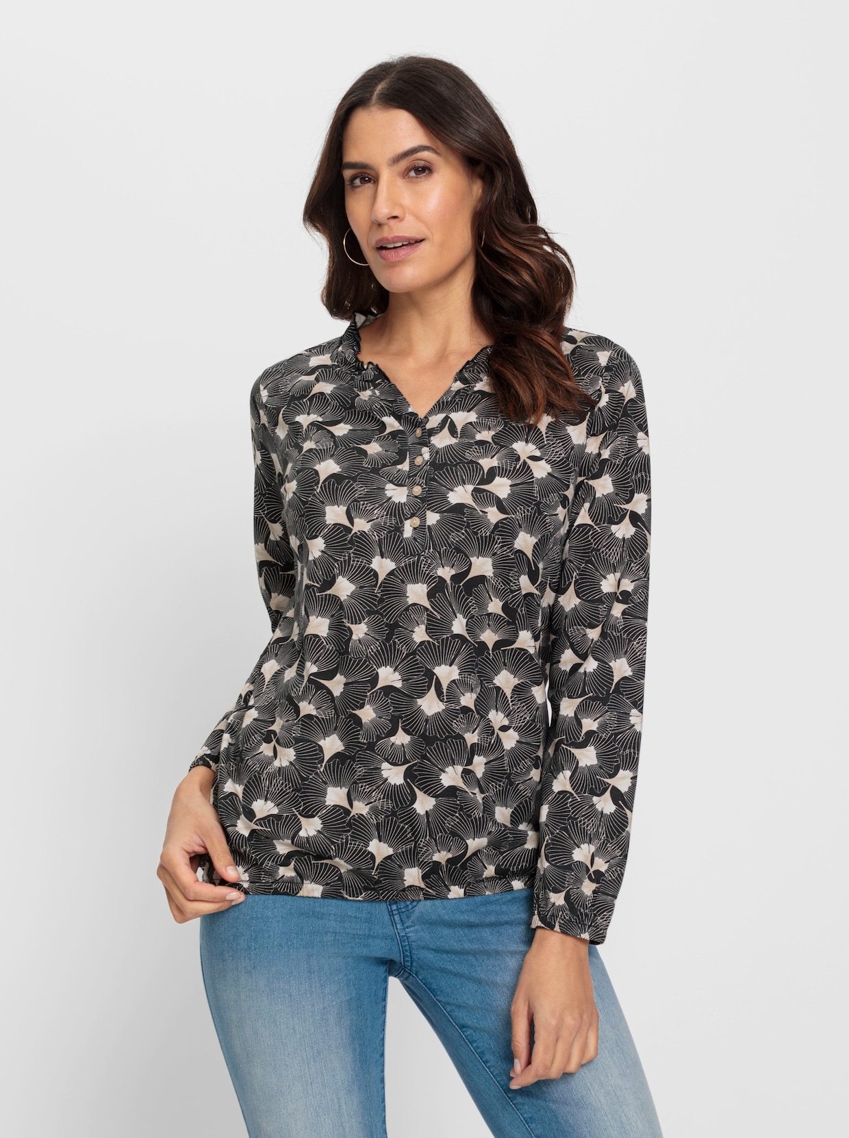 Print-Shirt - schwarz-sesam-bedruckt