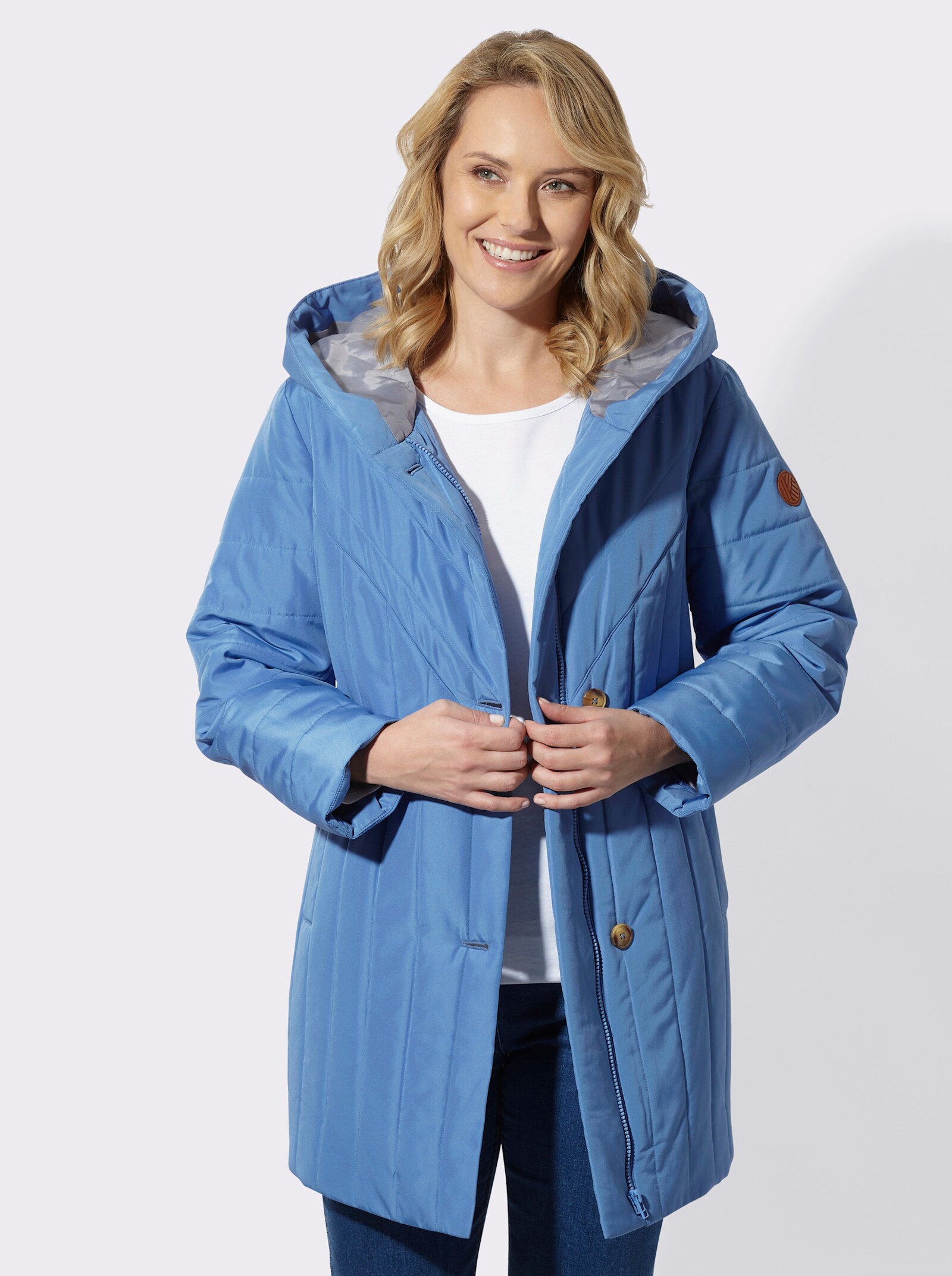 Steppjacke mit Kapuzenkragen - mittelblau