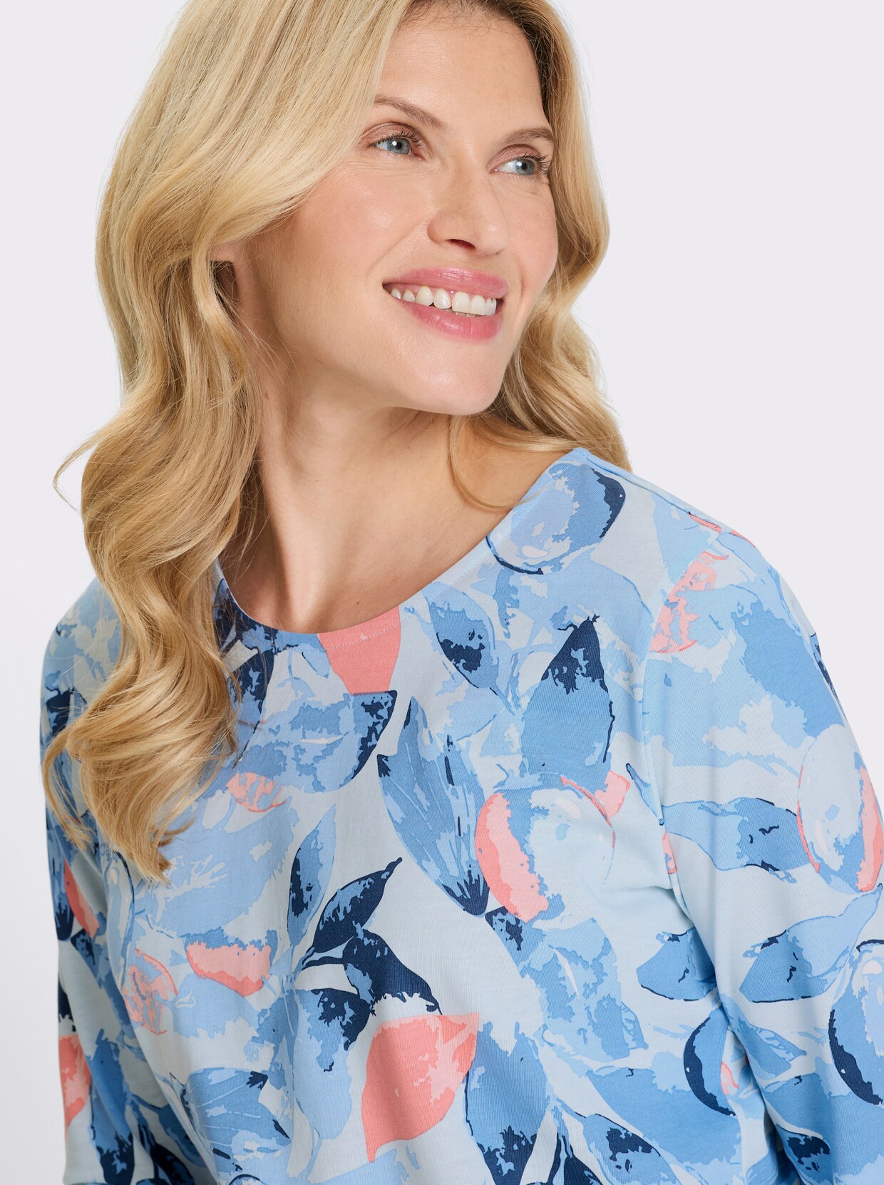 3/4-Arm-Shirt - himmelblau-flamingo-bedruckt