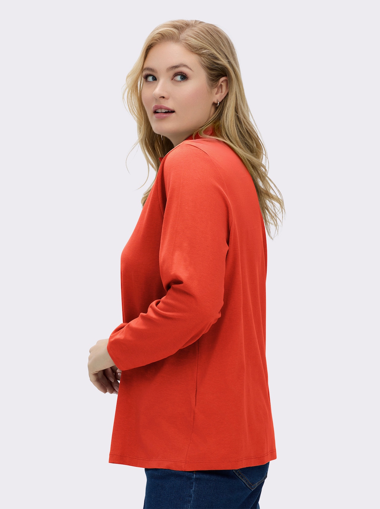 Stehkragenshirt mit Schmuckknöpfen - terrakotta