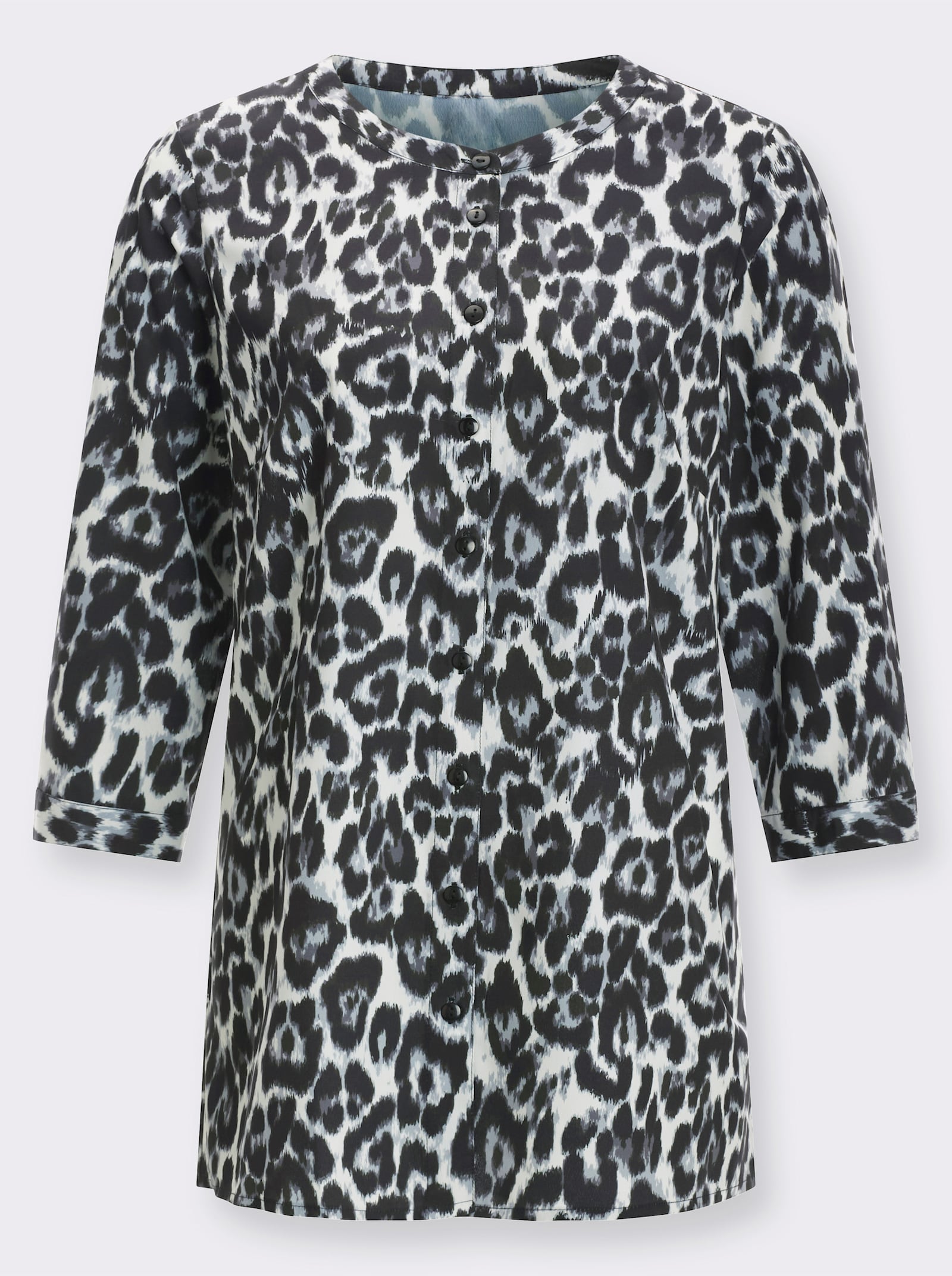 Longbluse im Animal-Dessin - hellgrau-schwarz-bedruckt